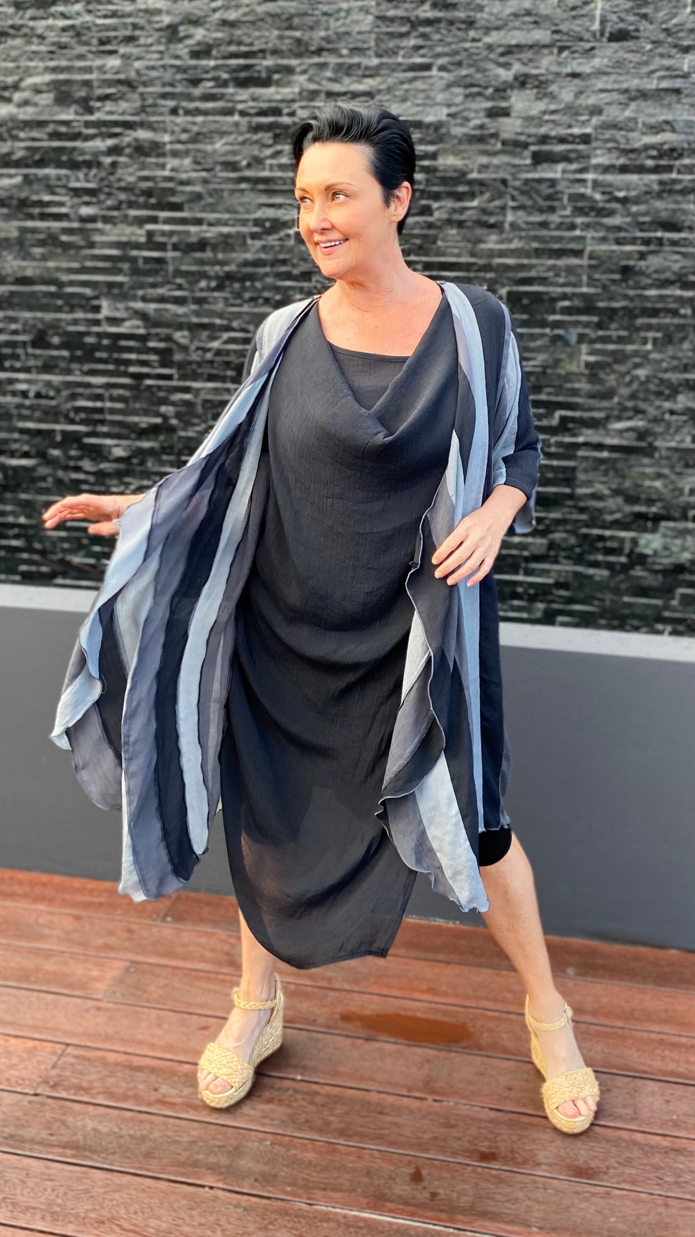 NEW TO SALE LONG Infinity Jacket/Top Liquorice Stripe