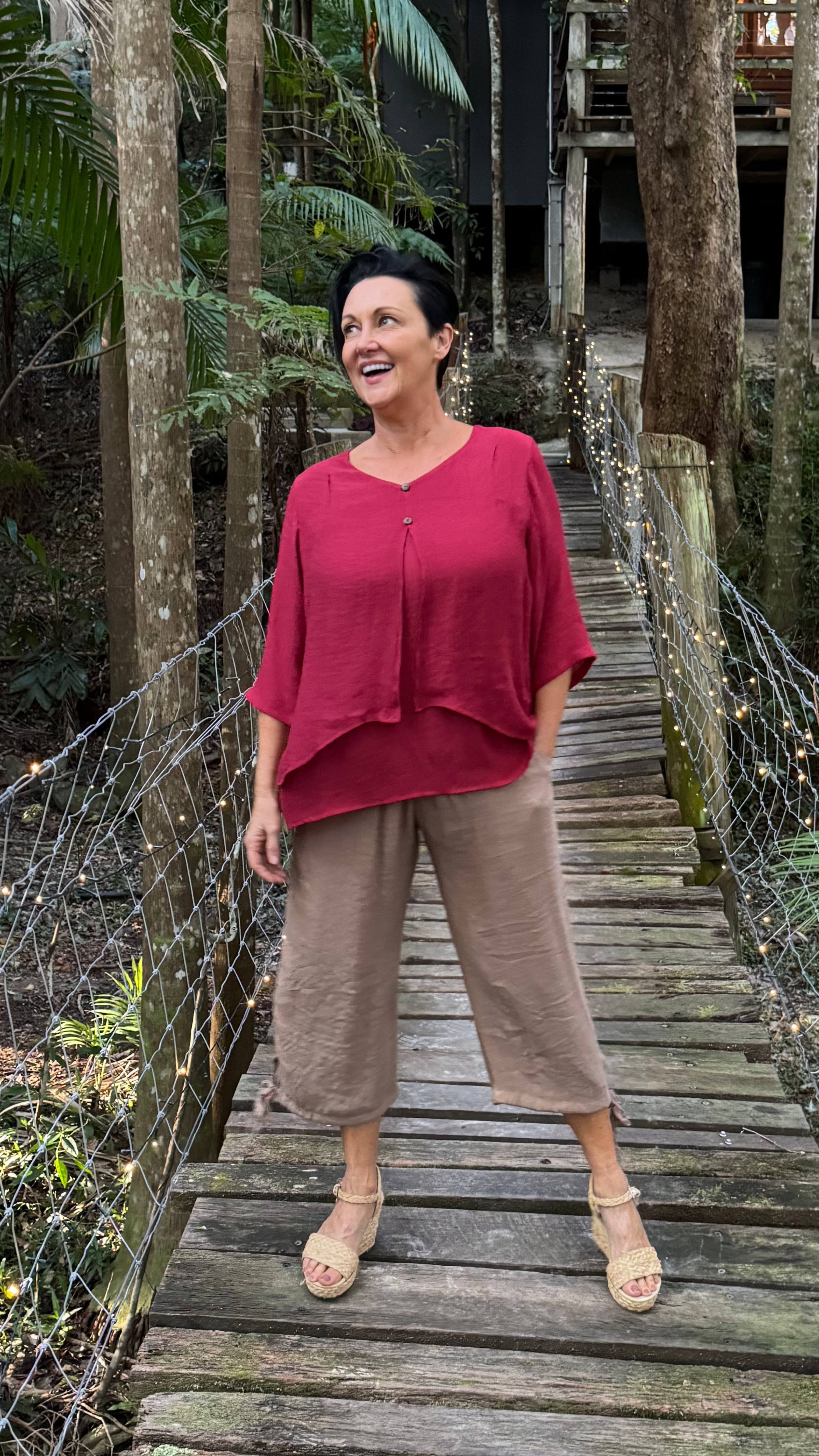 NEW V-Neck Bamboo Cotton Top in Dark Red