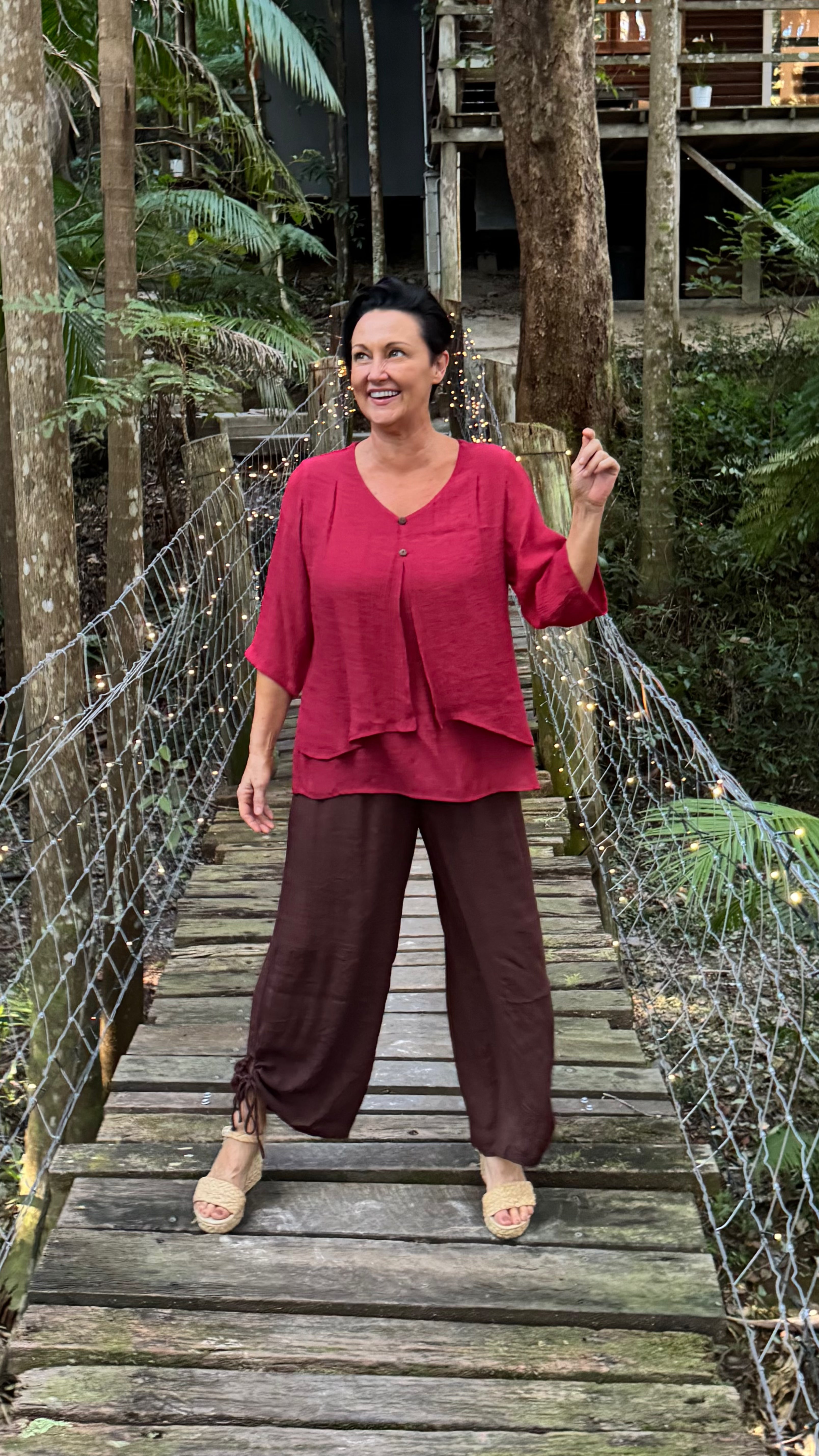 NEW V-Neck Bamboo Cotton Top in Dark Red