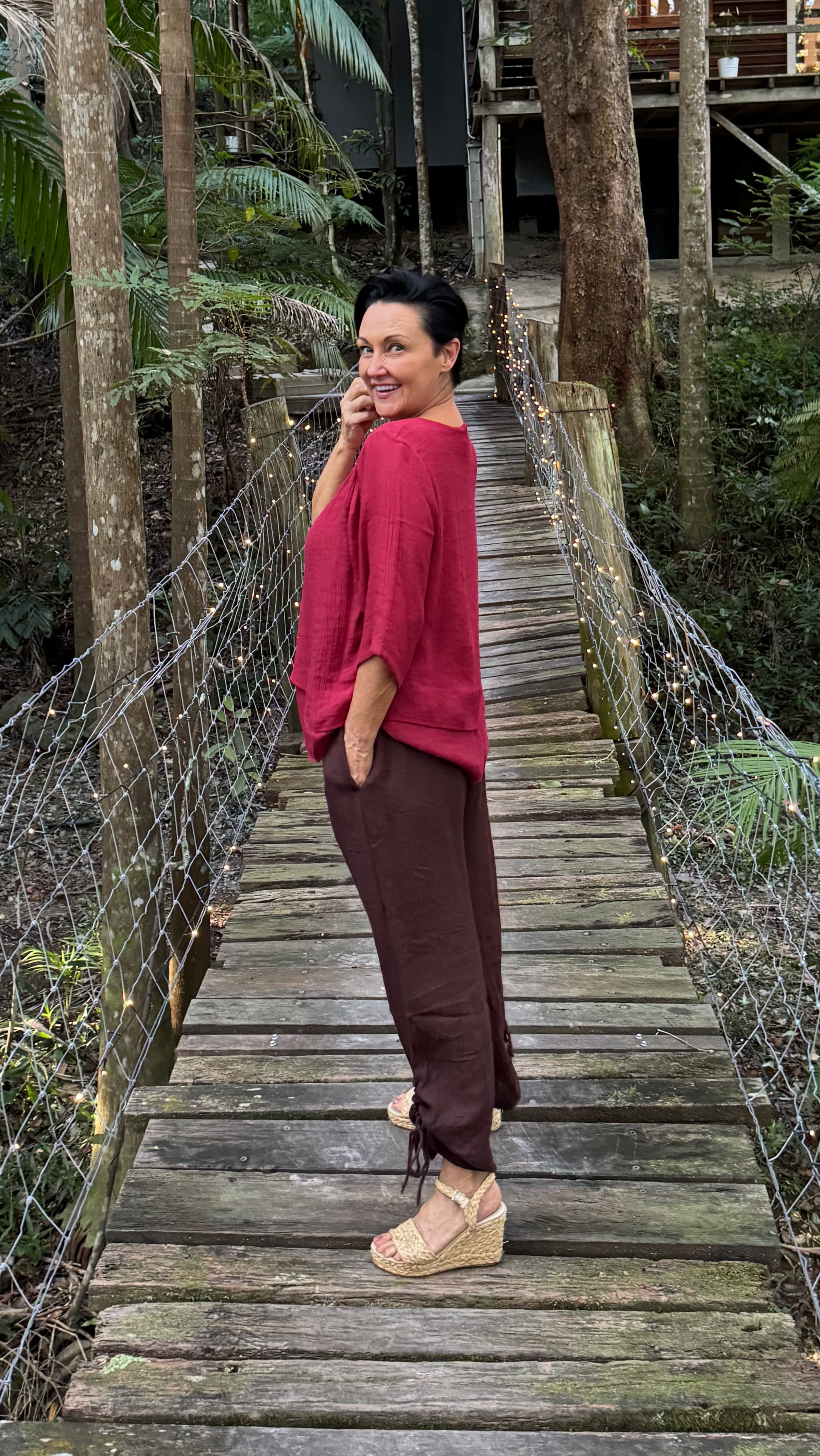 NEW V-Neck Bamboo Cotton Top in Dark Red