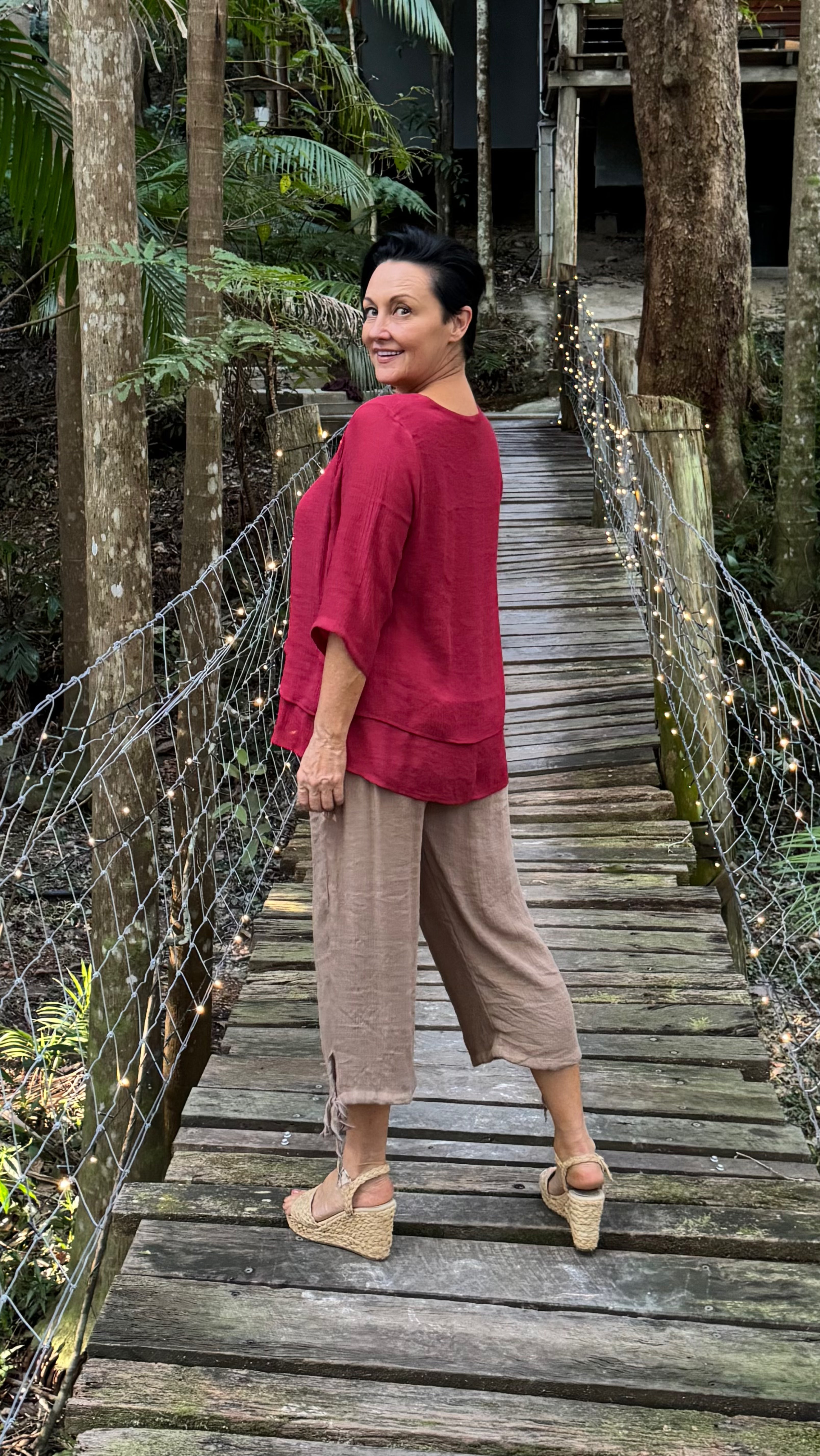 NEW V-Neck Bamboo Cotton Top in Dark Red