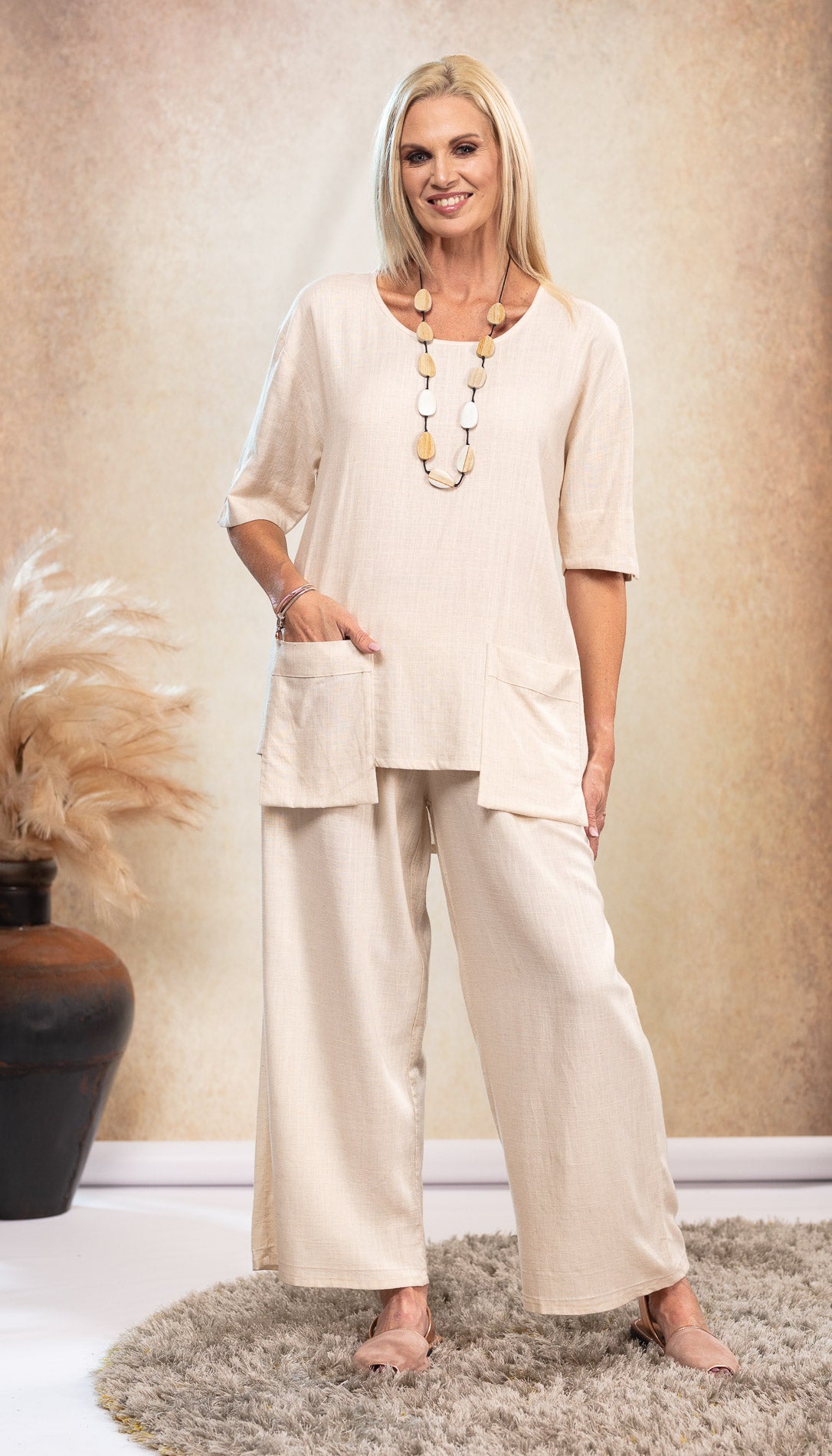 Square Pocket Linen Top in Sand freeshipping - White Amber the Label