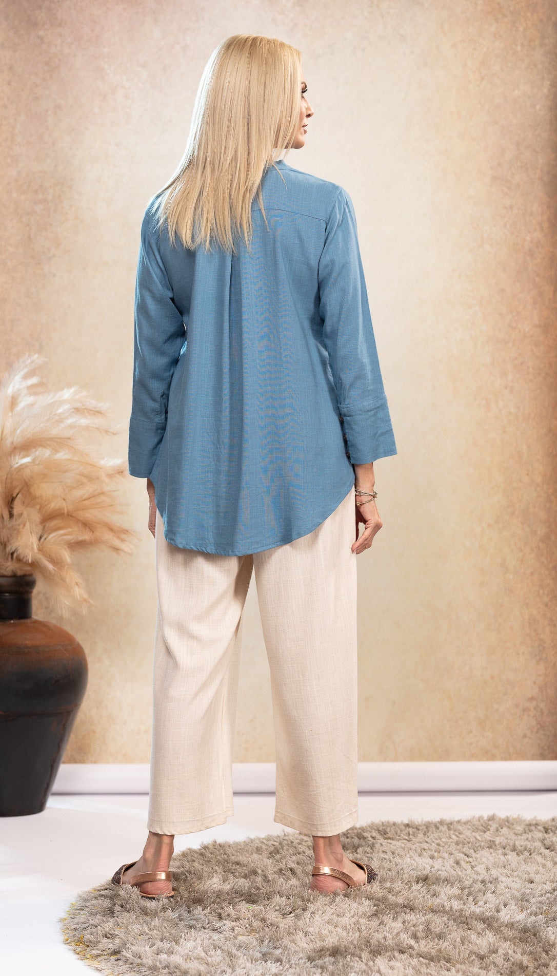 Linen V Neck Top in Sky freeshipping - White Amber the Label