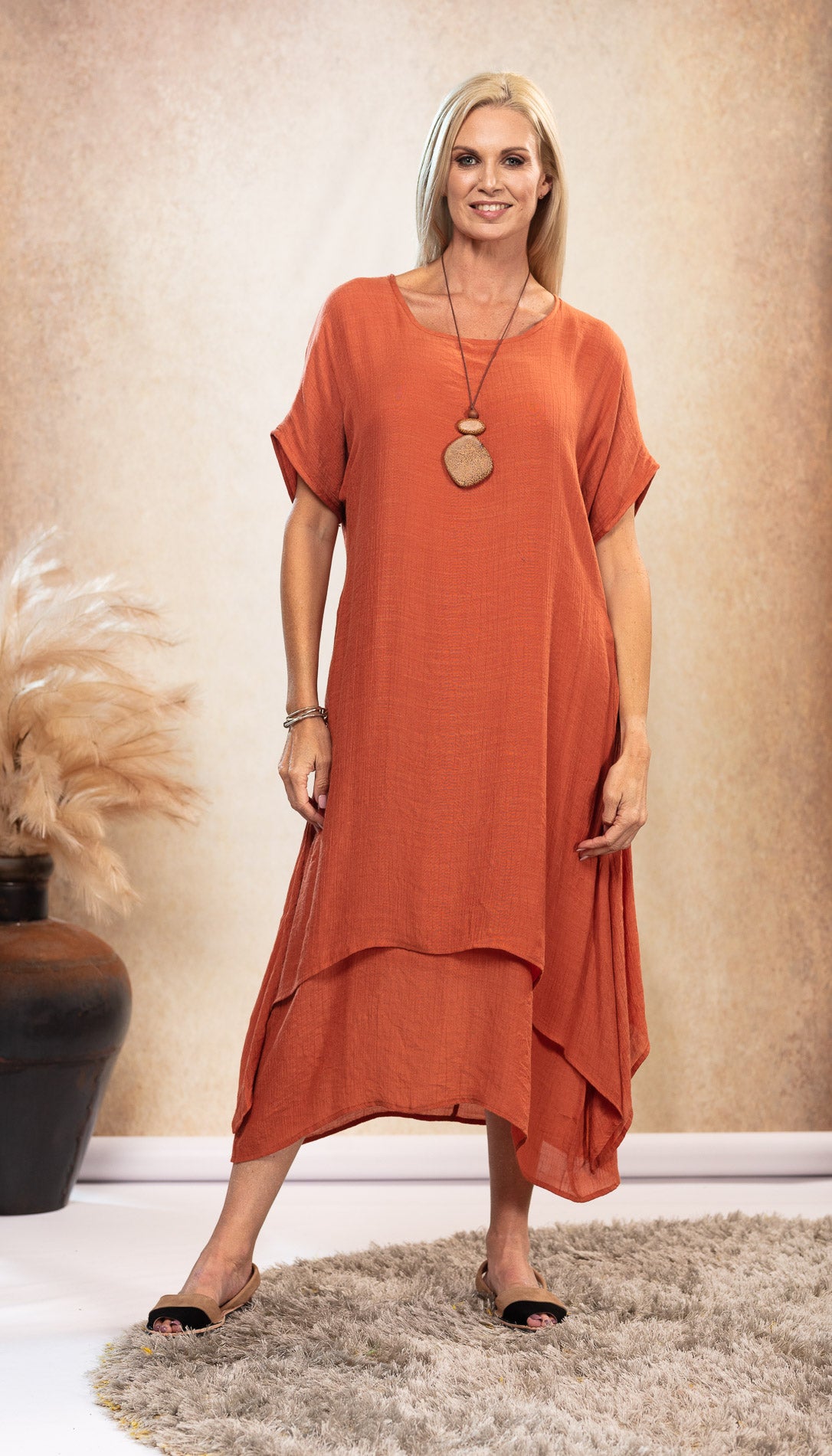 Brigitte Dress Rust NEW SIZE RANGE XS to 5XL freeshipping - White Amber the Label