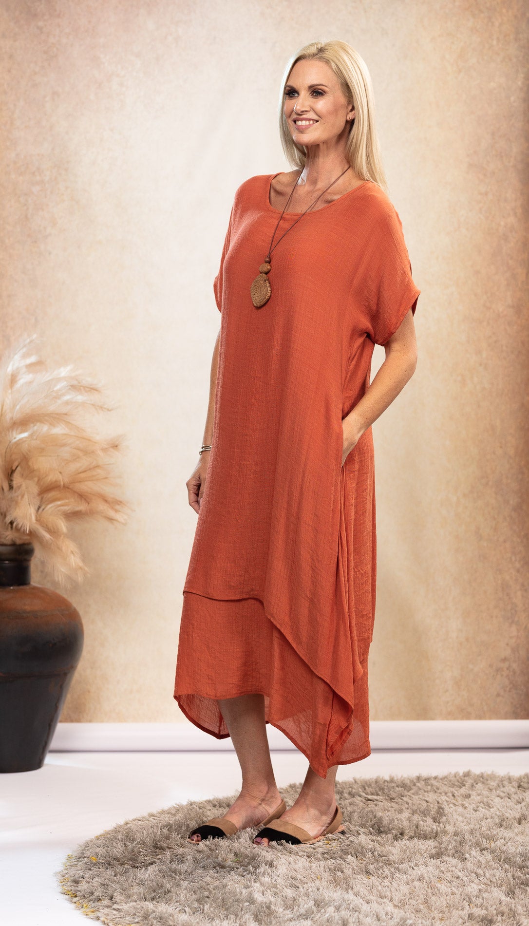 Brigitte Dress Rust NEW SIZE RANGE XS to 5XL freeshipping - White Amber the Label