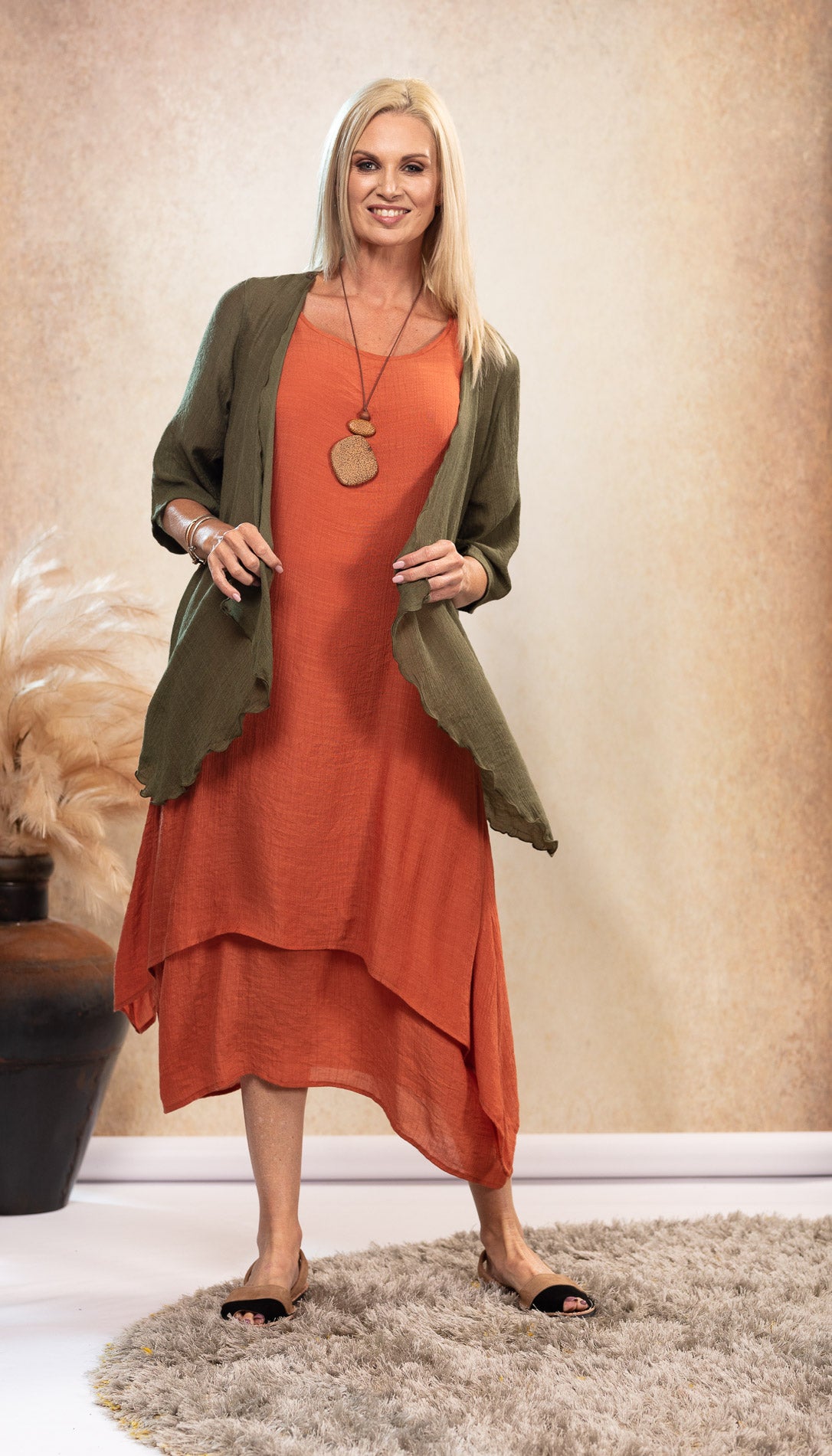 Brigitte Dress Rust NEW SIZE RANGE XS to 5XL freeshipping - White Amber the Label