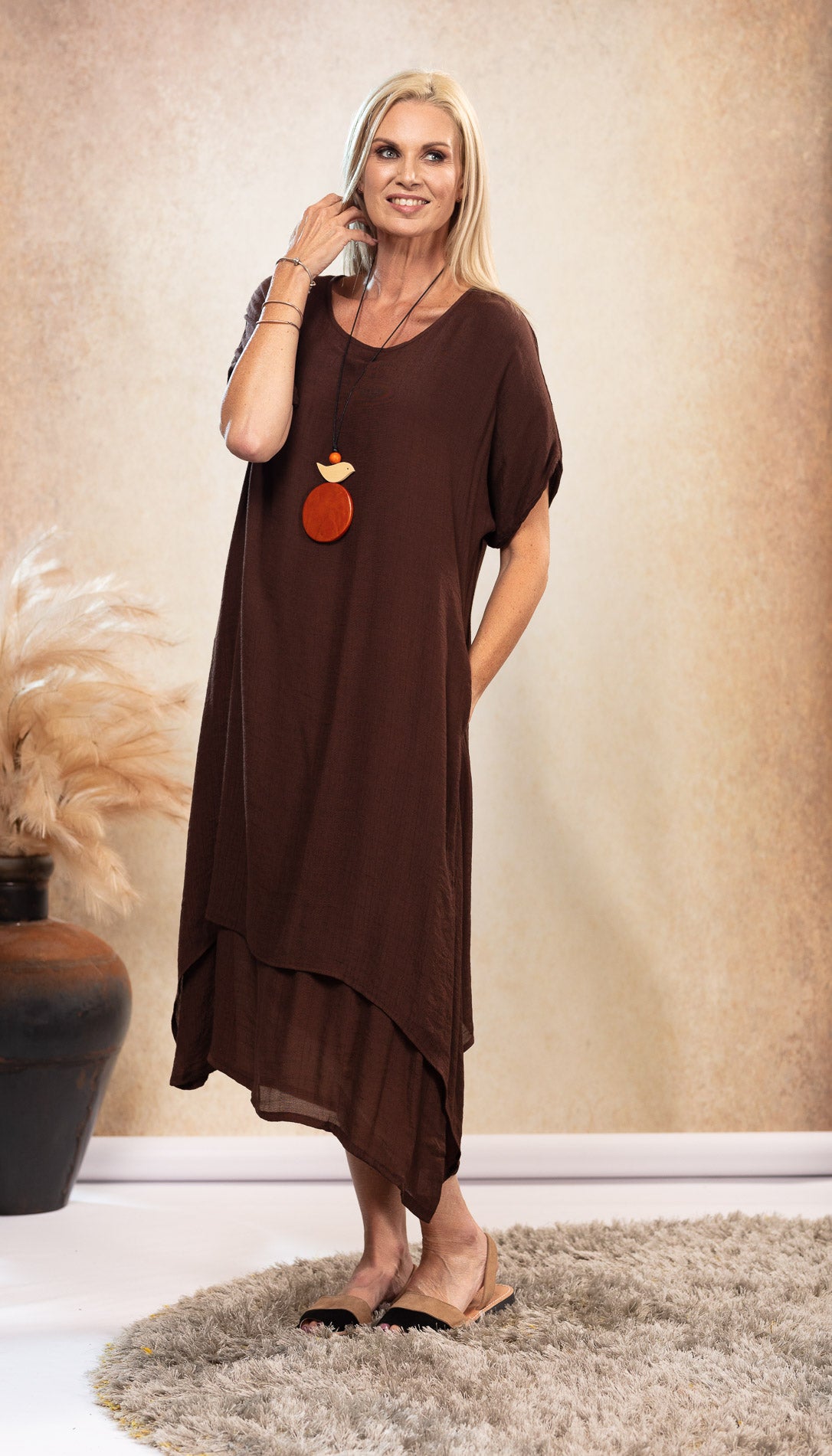 Brigitte Dress Chocolate NEW SIZE RANGE XS to 5XL freeshipping - White Amber the Label