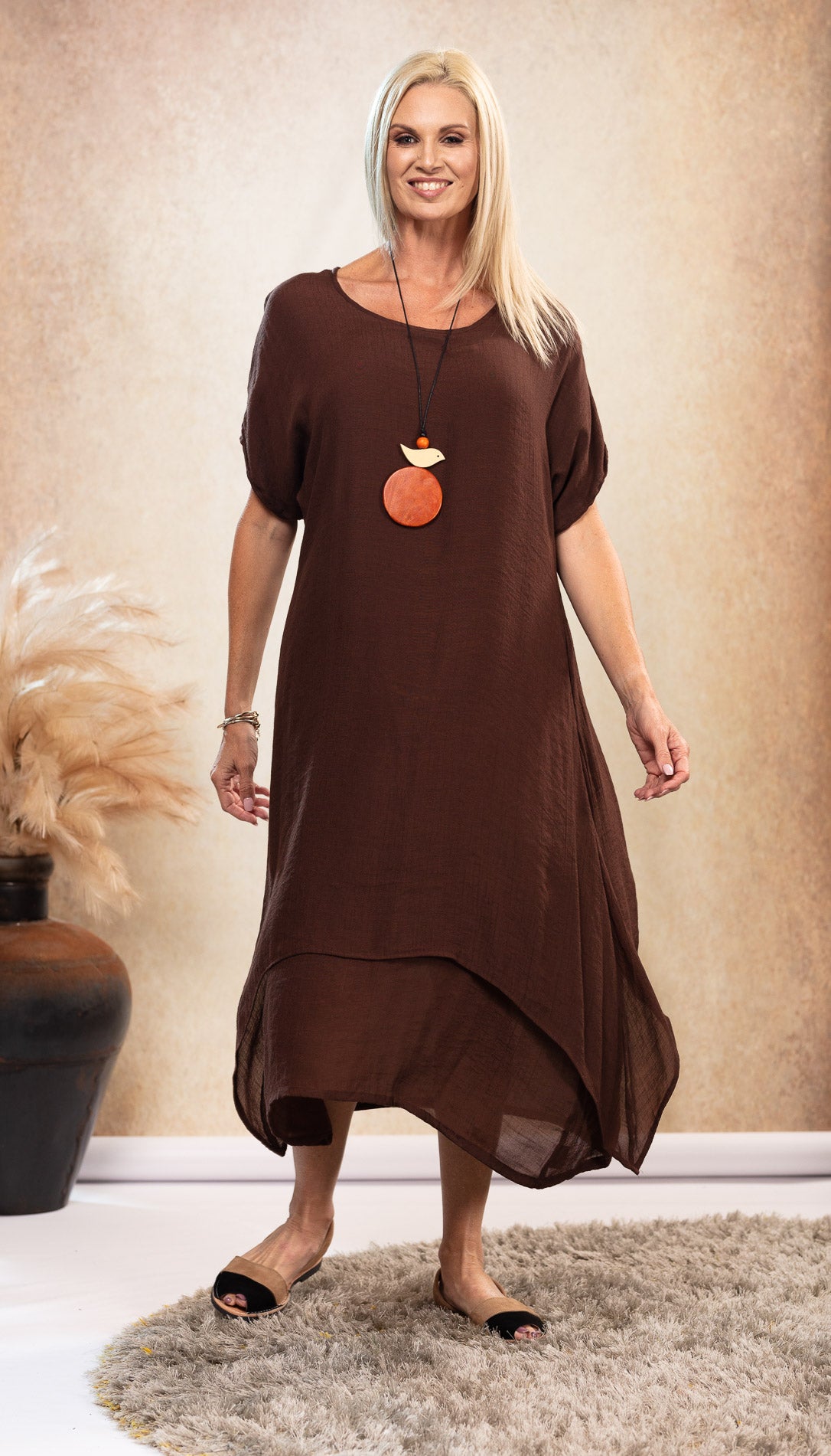 Brigitte Dress Chocolate NEW SIZE RANGE XS to 5XL freeshipping - White Amber the Label