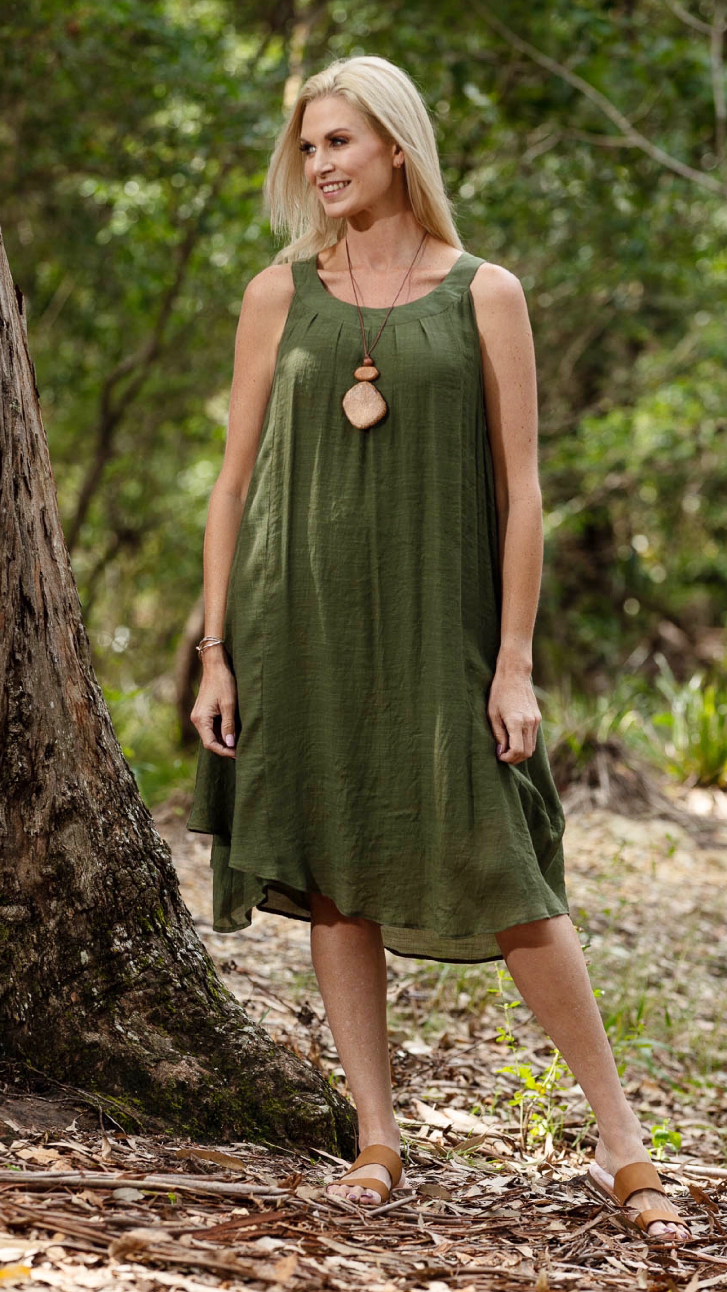 Bamboo Paris Dress Olive Green White Amber Label Bamboo Paris Dress Olive Green White Amber Label