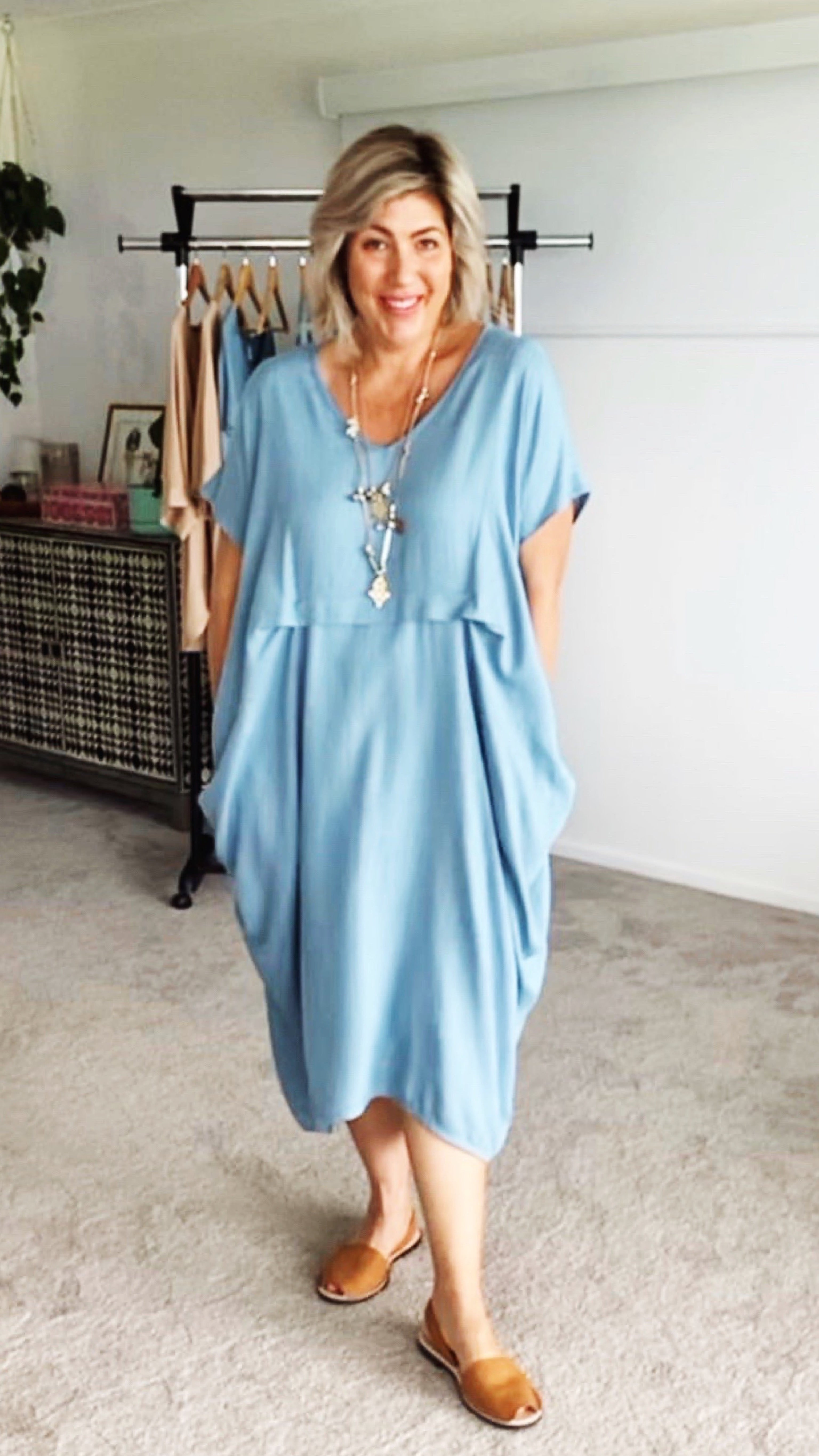 Linen Waterfall Dress in Sky freeshipping - White Amber the Label