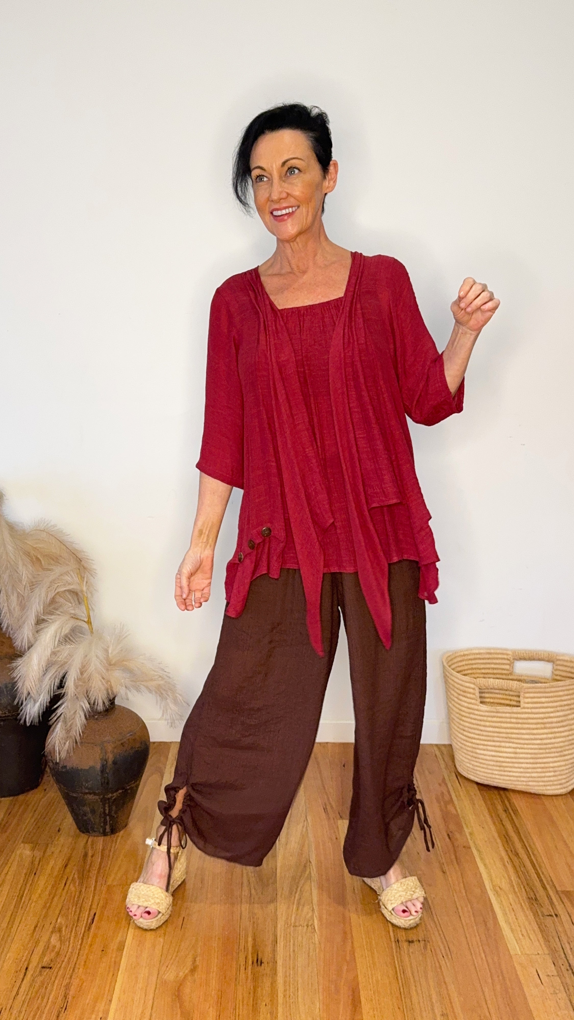 NEW Swing Top 3/4 Sleeve in Dark Red