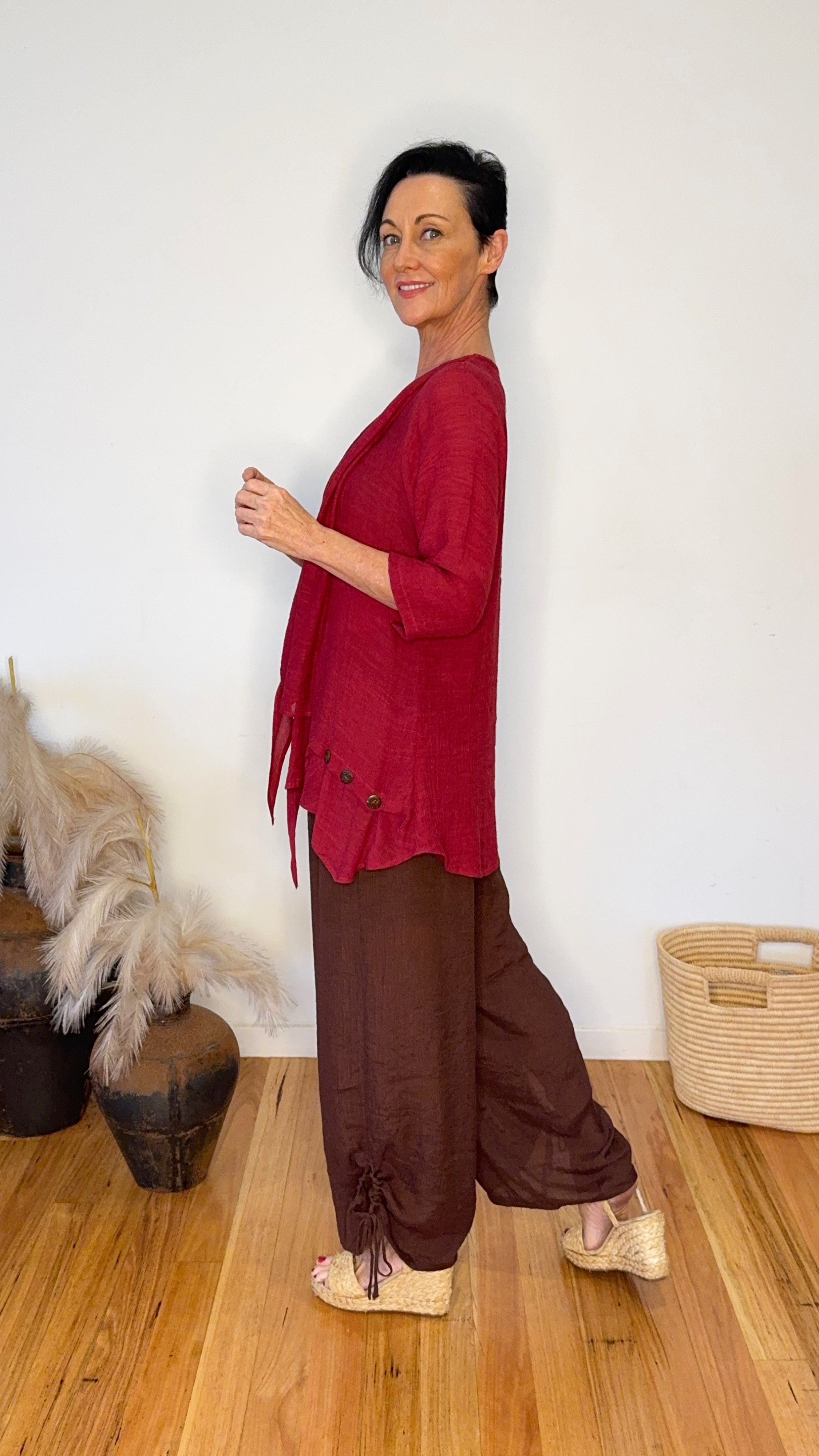 NEW Swing Top 3/4 Sleeve in Dark Red