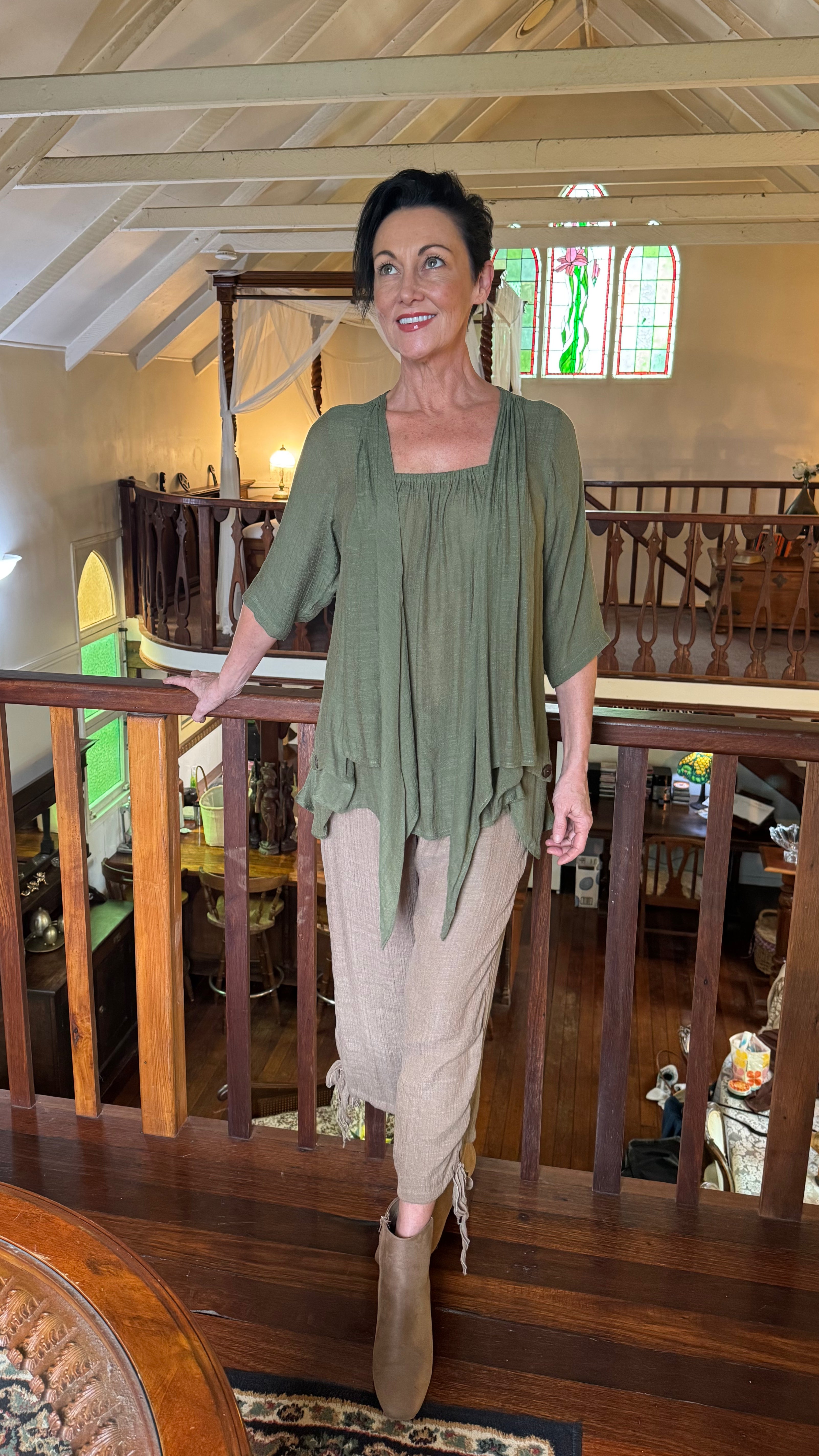 NEW COLOUR 3/4 Sleeve Swing Top in Olive