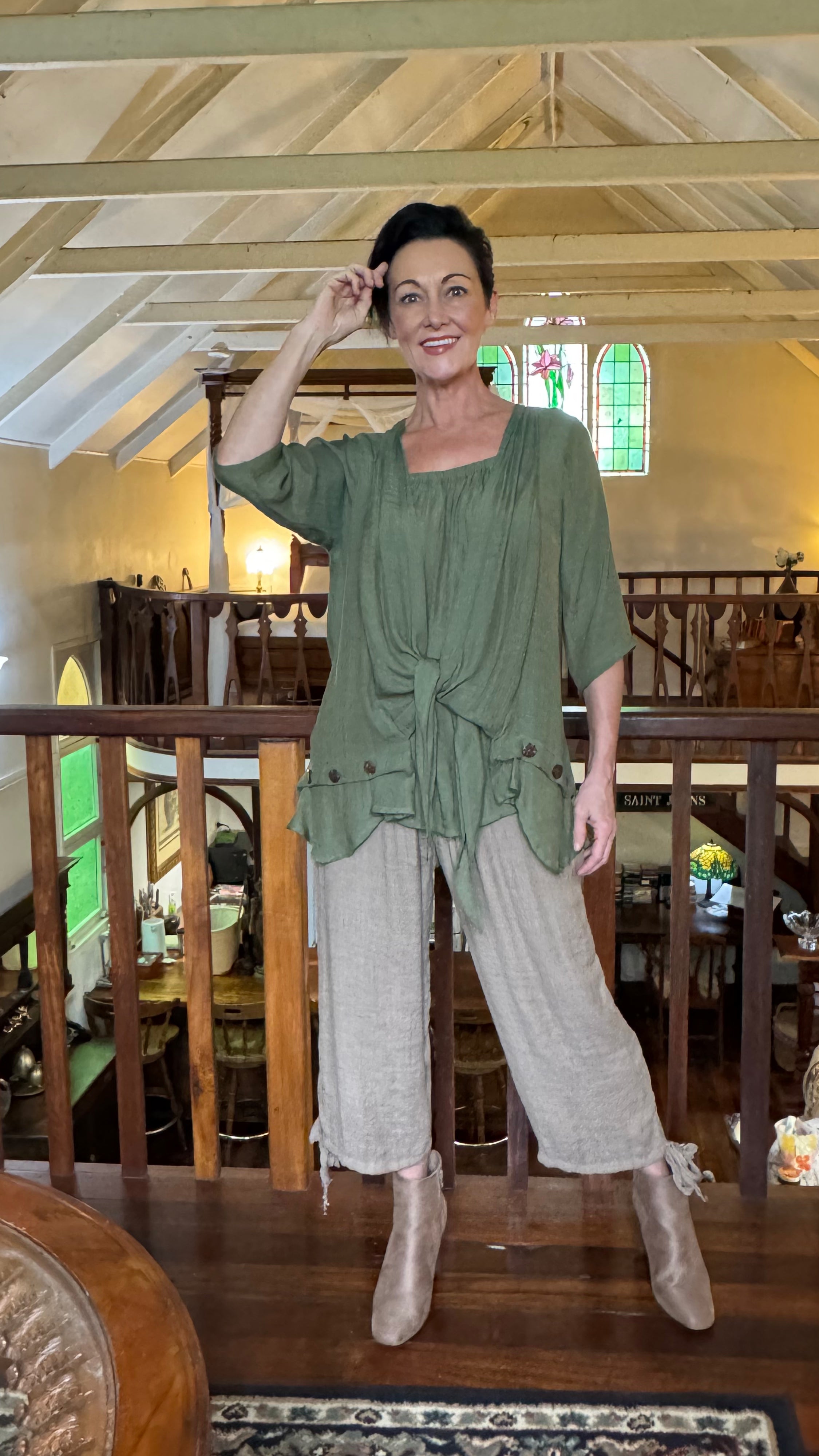 NEW COLOUR 3/4 Sleeve Swing Top in Olive