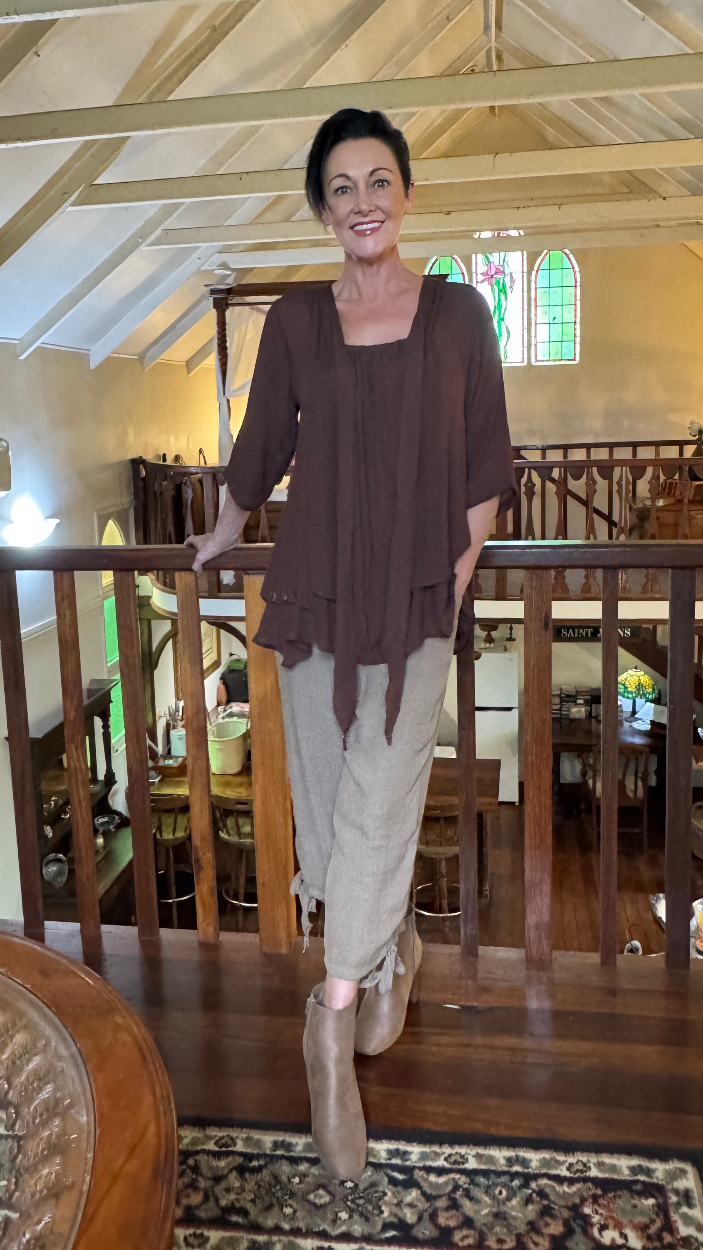 NEW COLOUR 3/4 Sleeve Swing Top in Chocolate