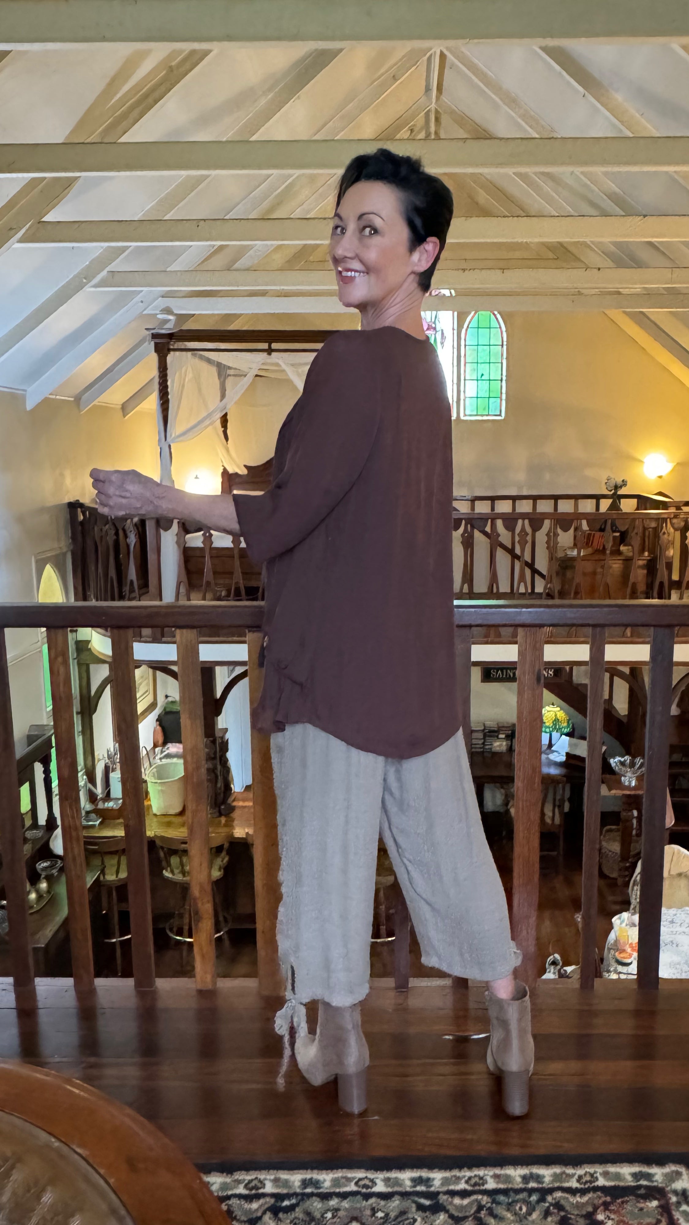 NEW COLOUR 3/4 Sleeve Swing Top in Chocolate