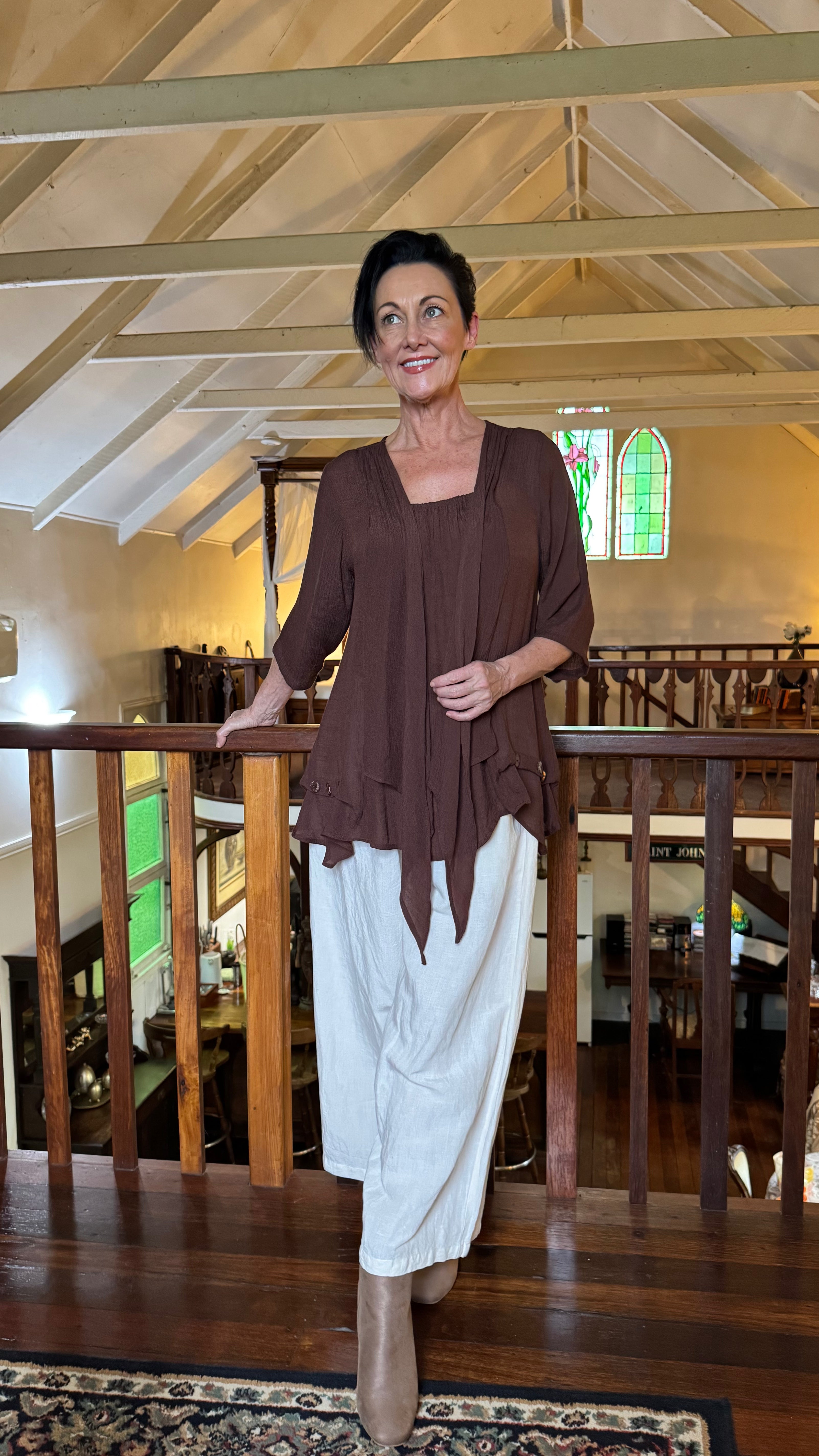 NEW COLOUR 3/4 Sleeve Swing Top in Chocolate
