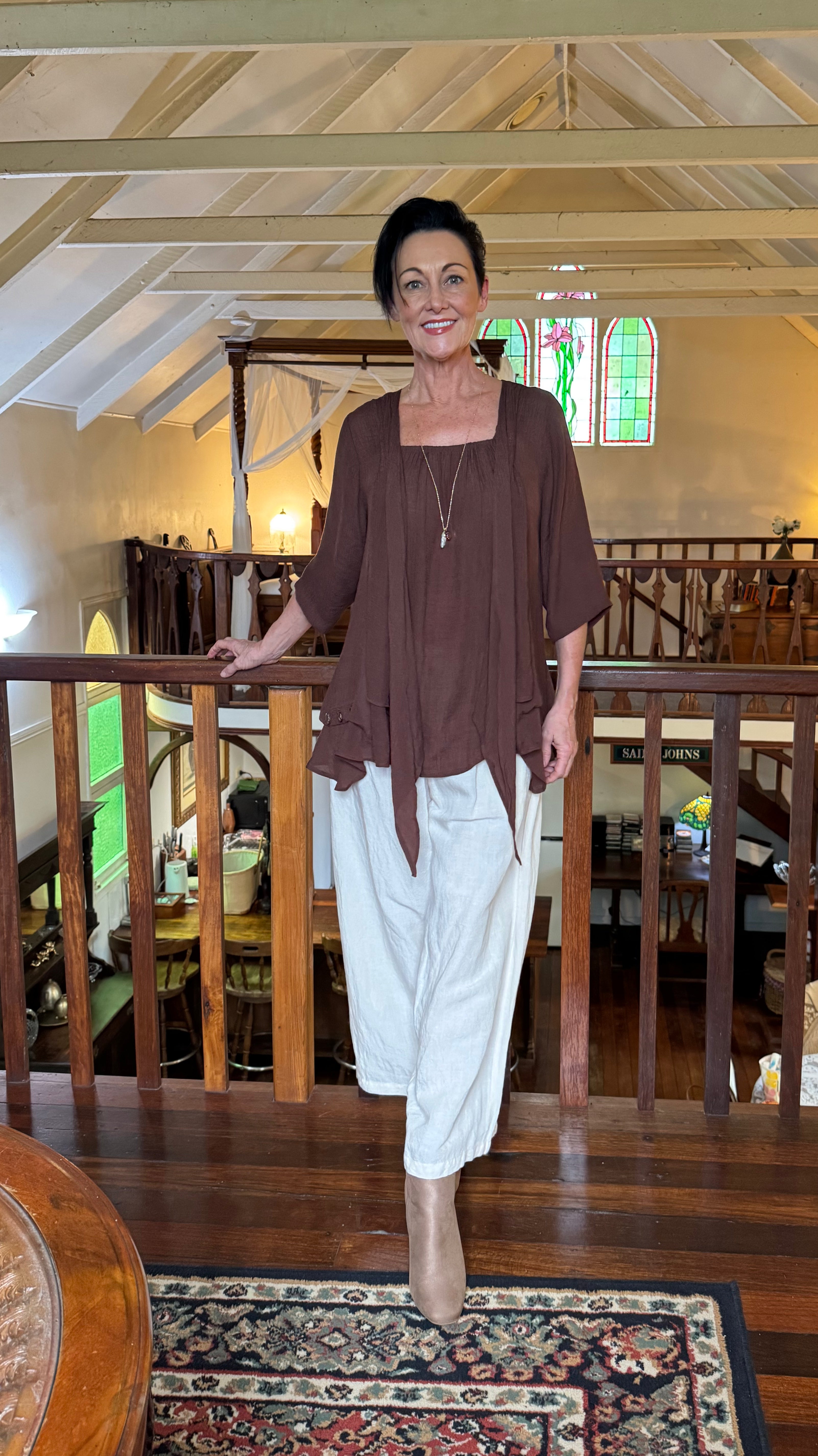 NEW COLOUR 3/4 Sleeve Swing Top in Chocolate