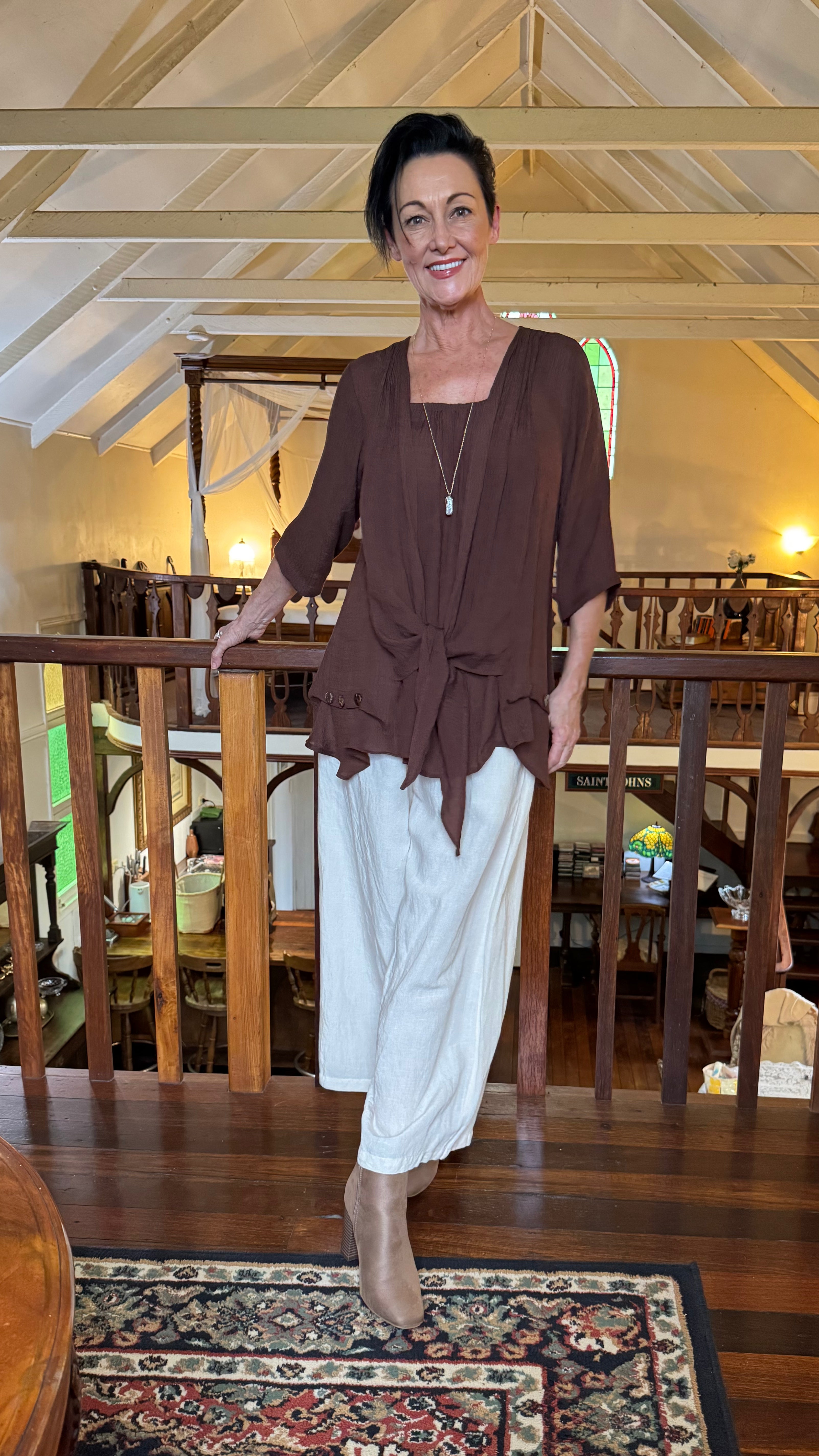 NEW COLOUR 3/4 Sleeve Swing Top in Chocolate