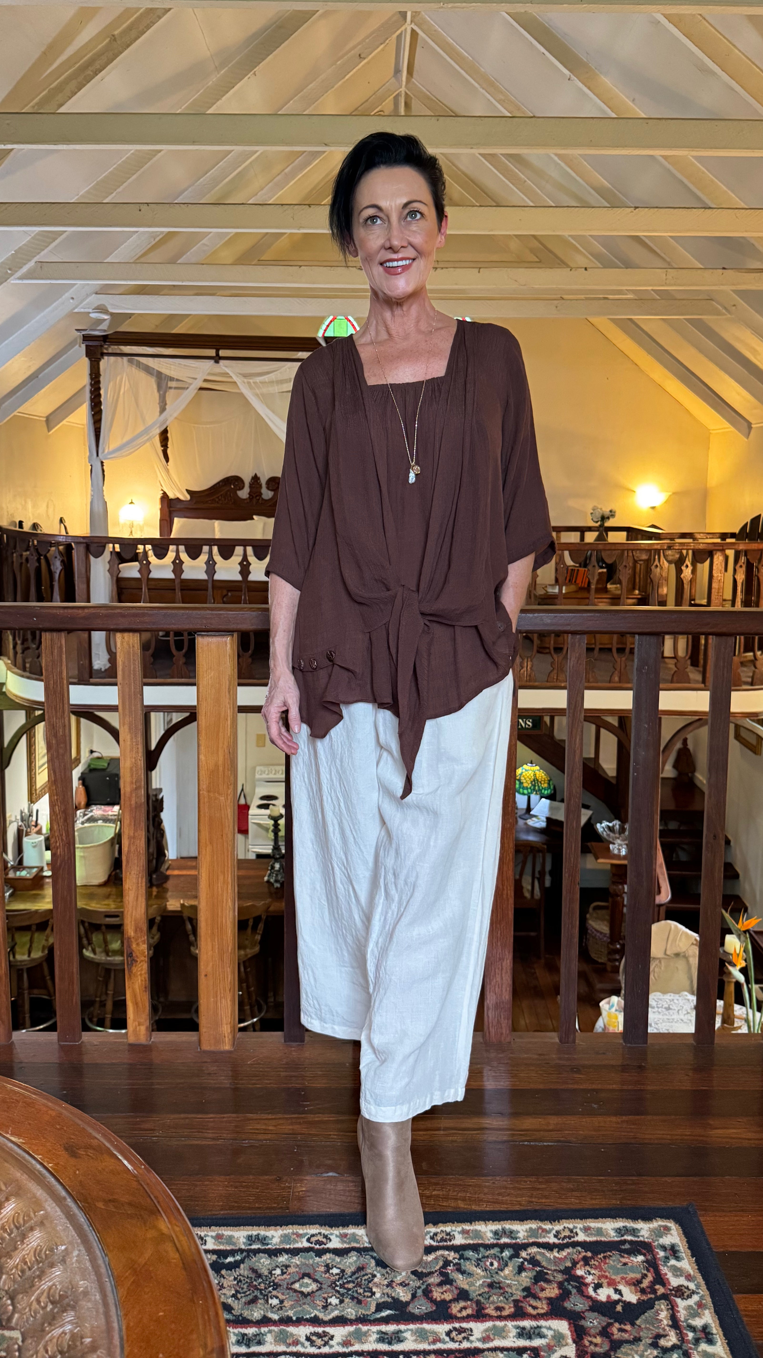 NEW COLOUR 3/4 Sleeve Swing Top in Chocolate