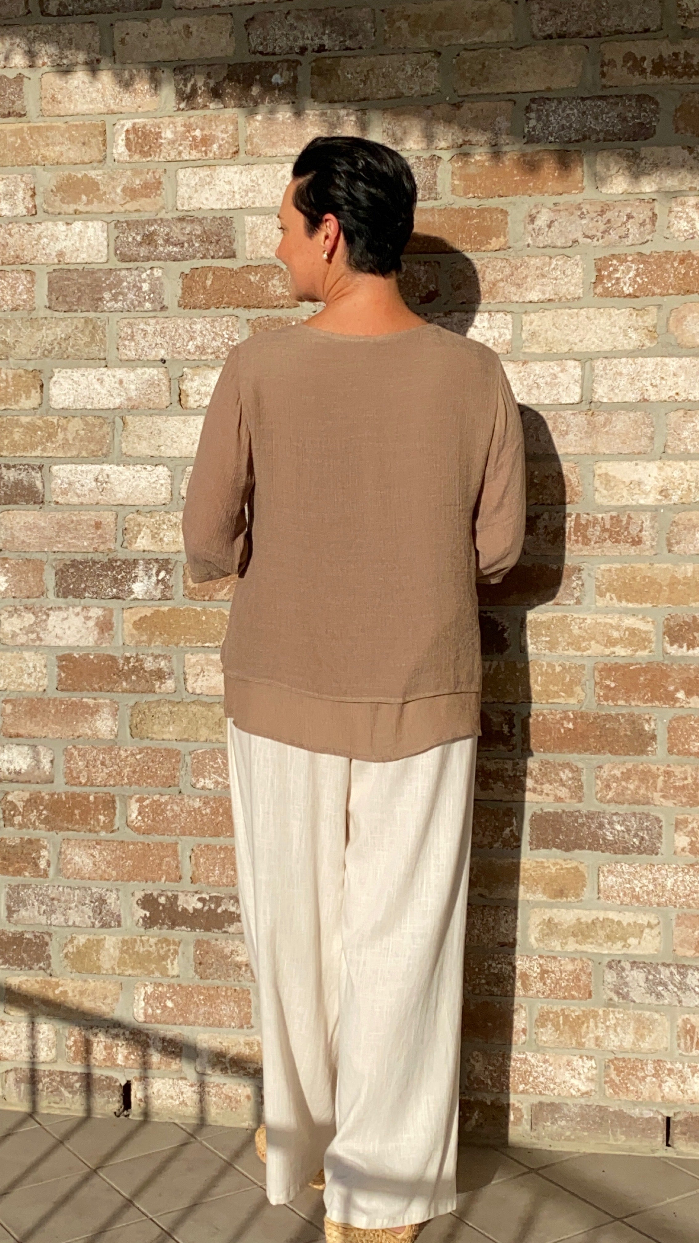V-Neck Bamboo Cotton Top in Latte