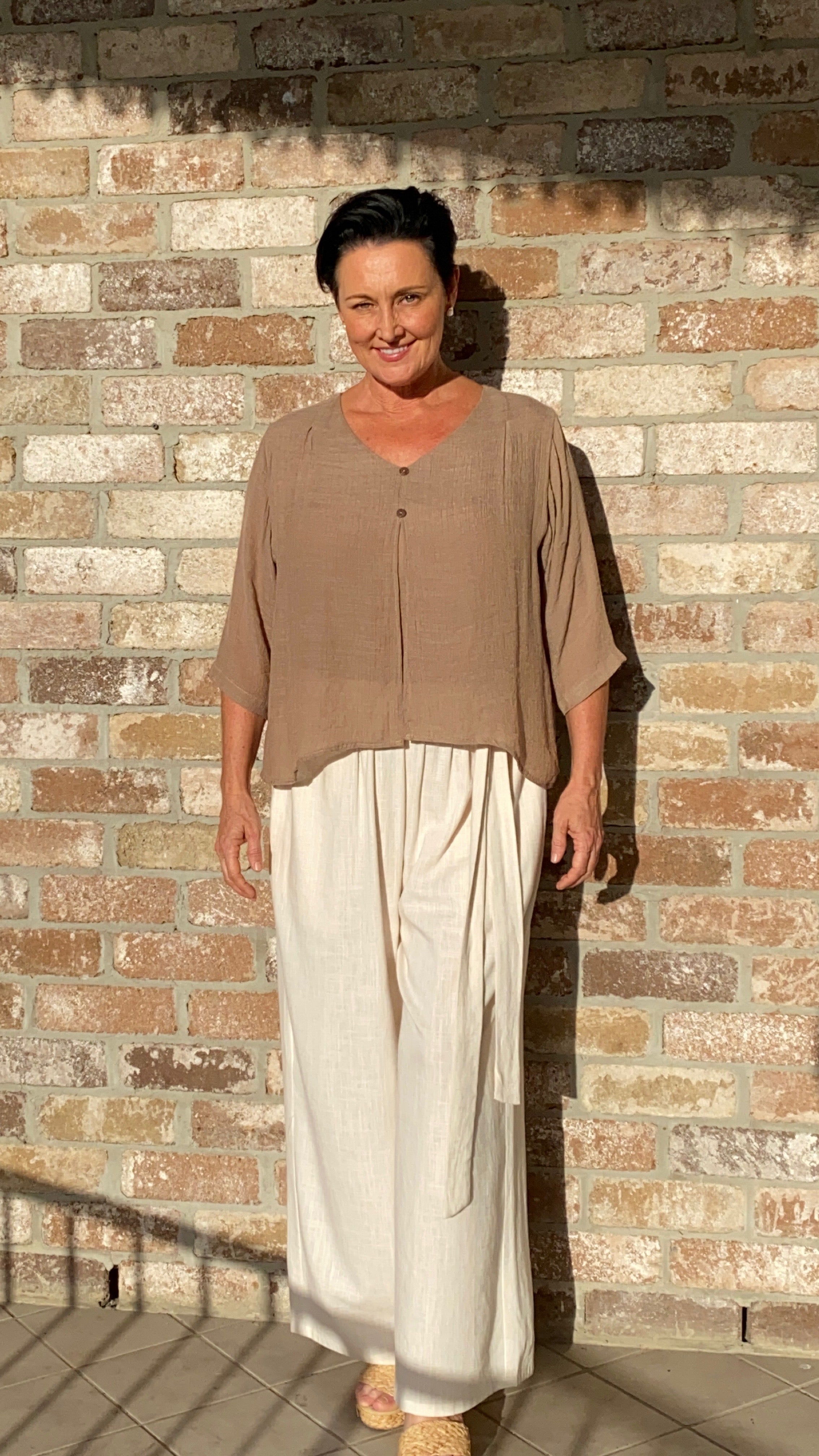 V-Neck Bamboo Cotton Top in Latte