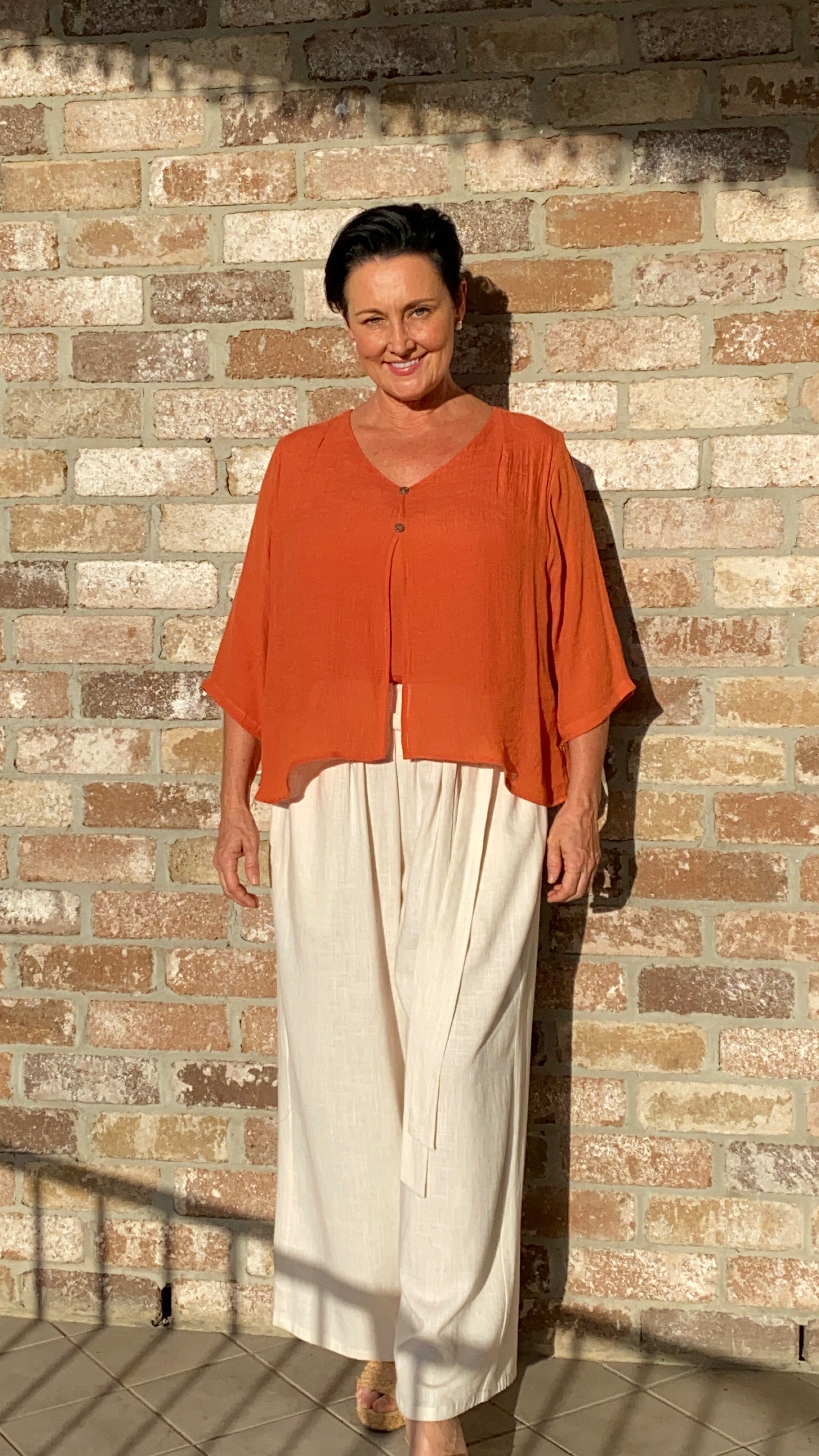 V-Neck Bamboo Cotton Top in Rust