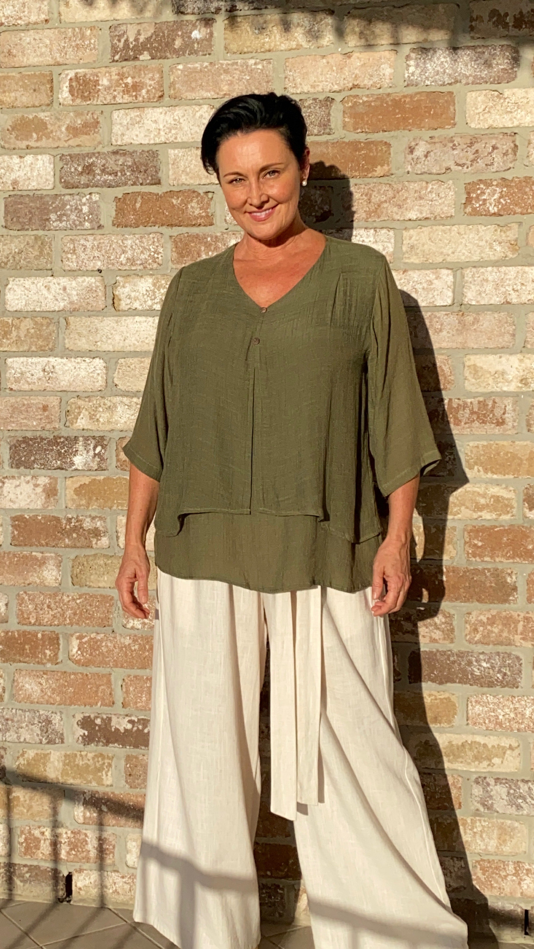 V-Neck Bamboo Cotton Top in Olive