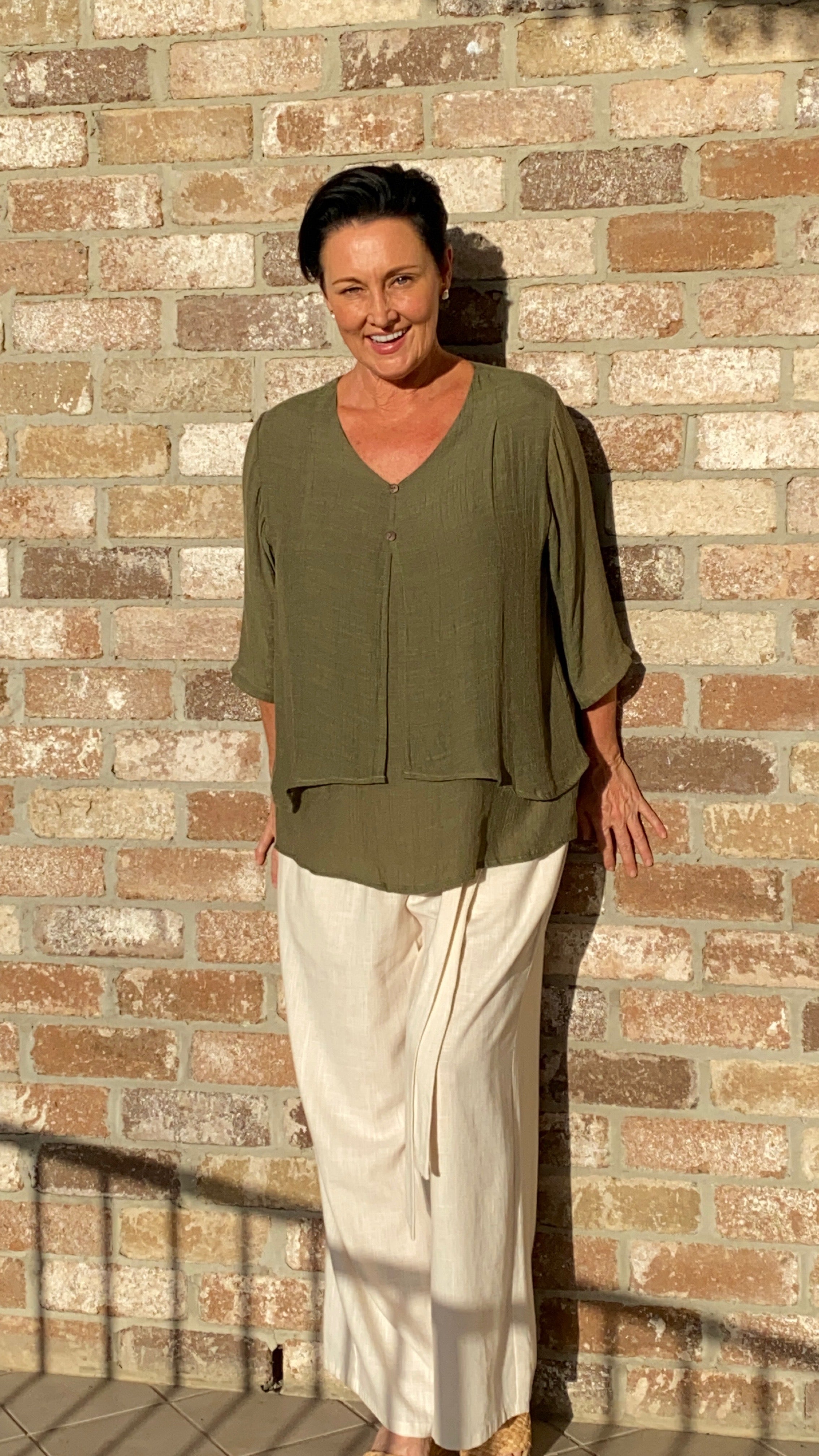 V-Neck Bamboo Cotton Top in Olive