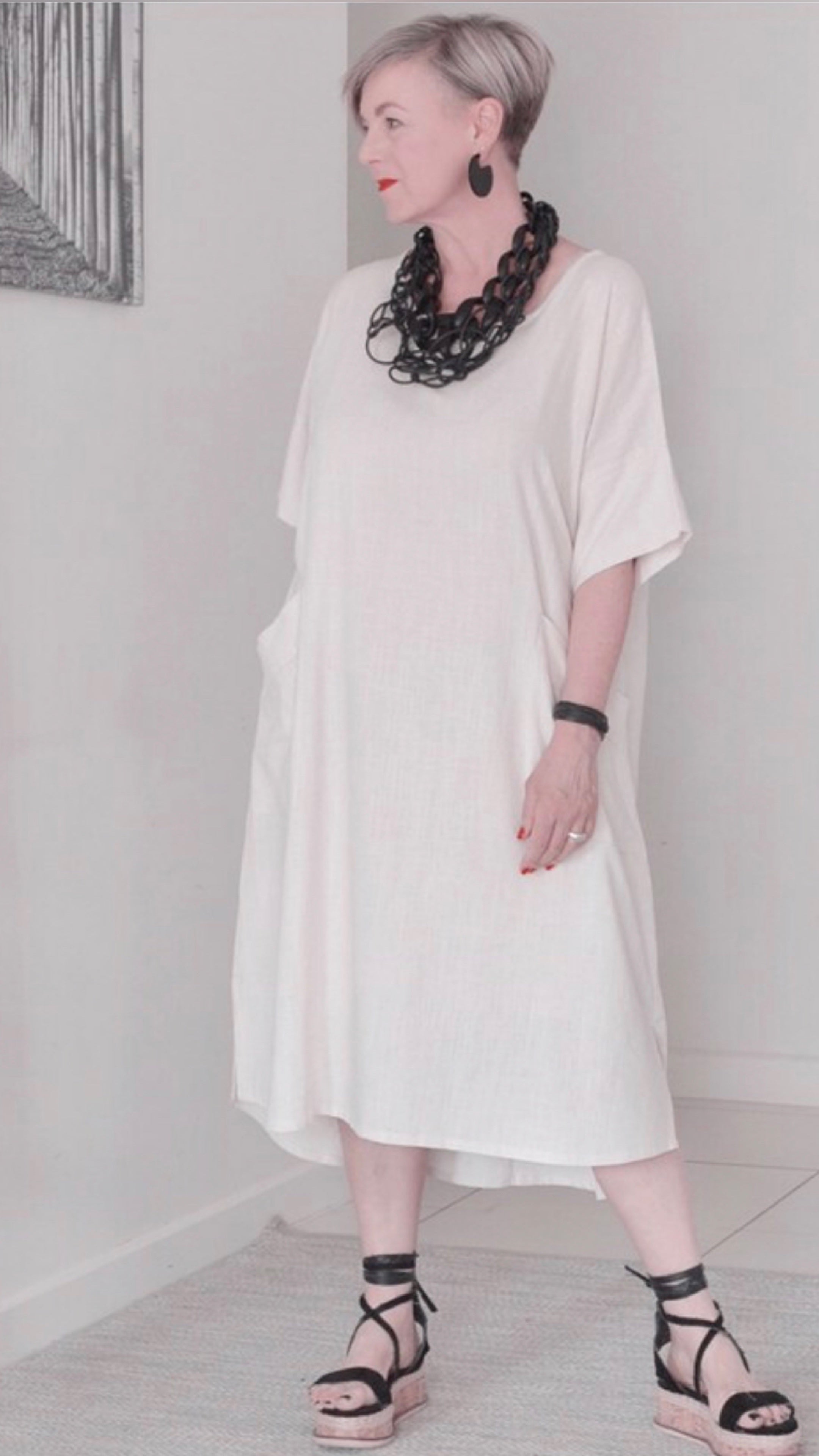 The Shift Linen Dress in Sand – White Amber Label