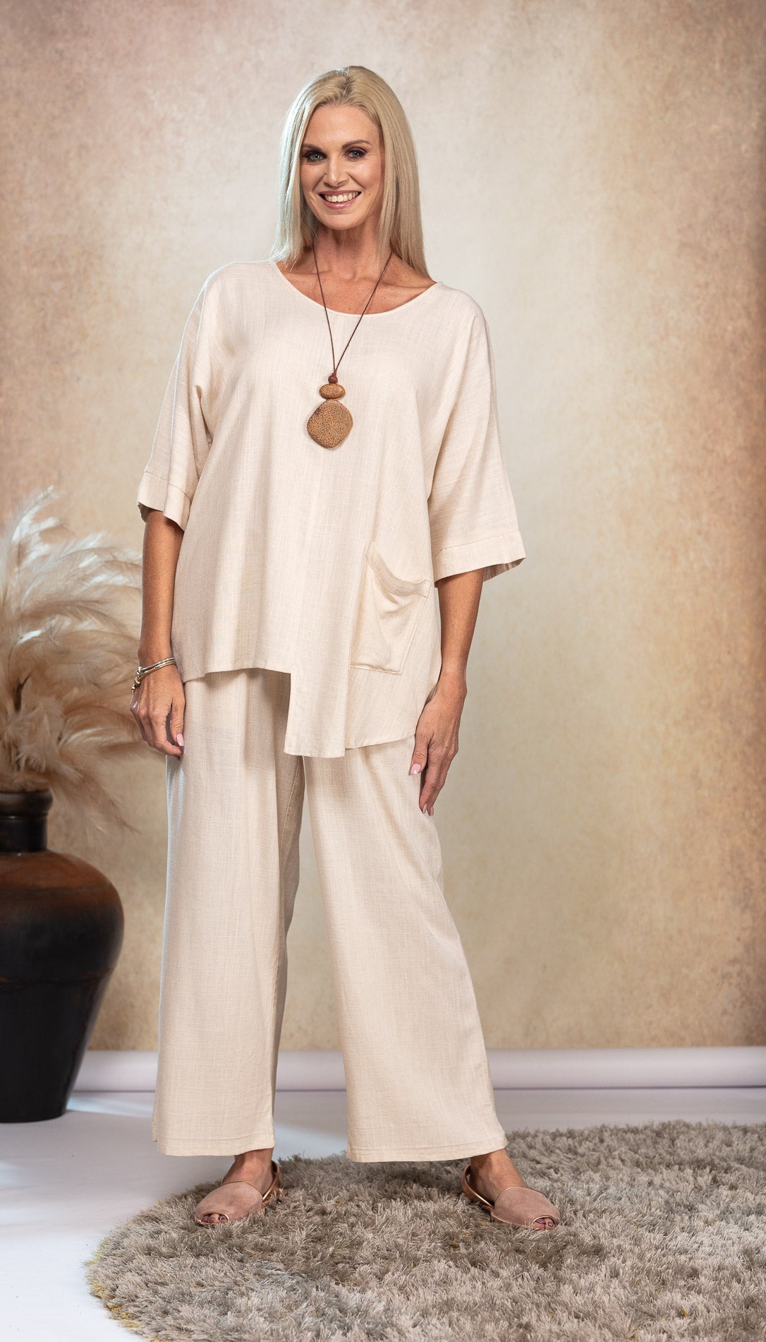 Geo Linen Top in Sand freeshipping - White Amber the Label