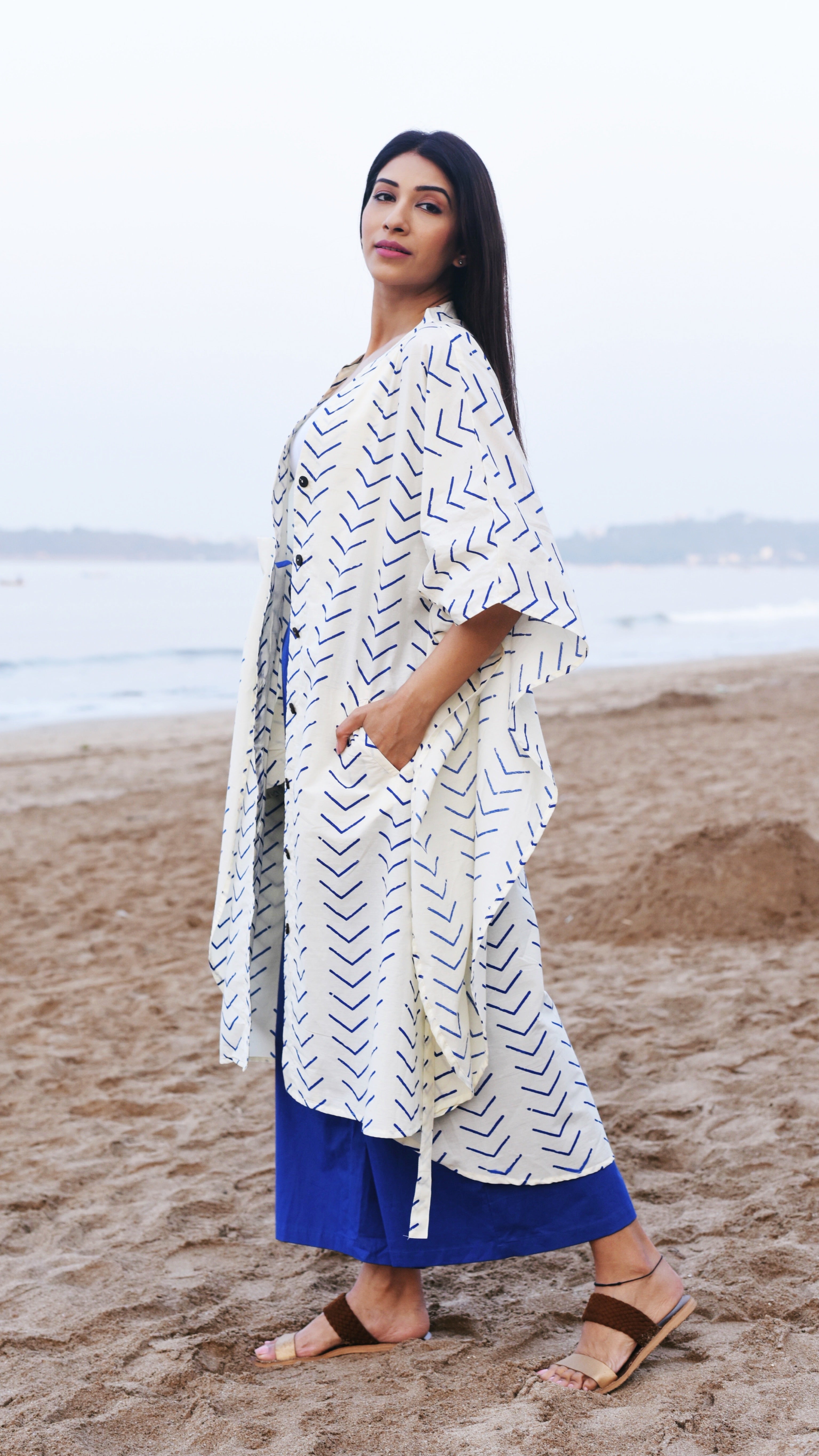 Organic Cotton ARROW Kaftan Dress freeshipping - White Amber the Label