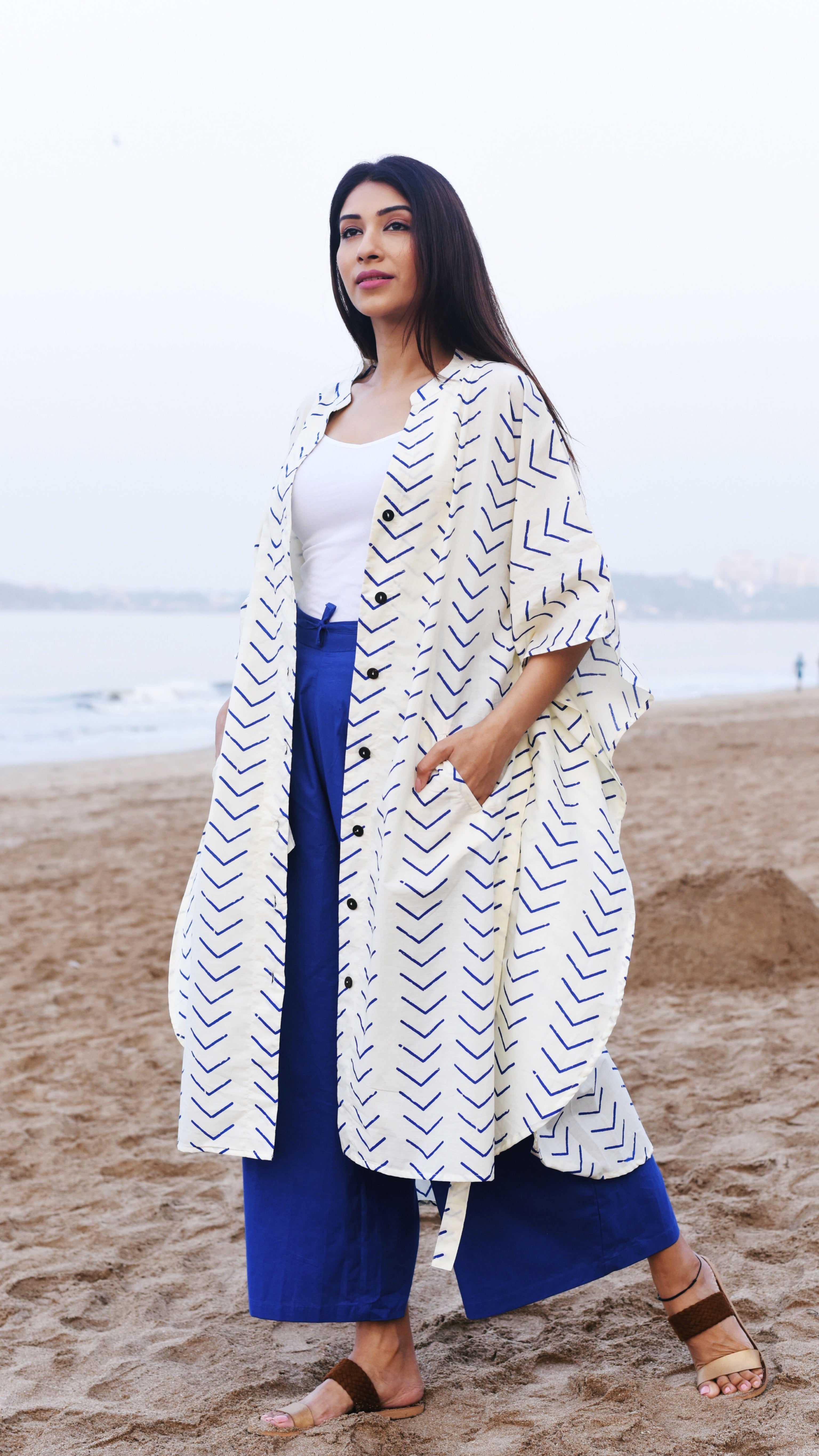 Organic Cotton ARROW Kaftan Dress freeshipping - White Amber the Label