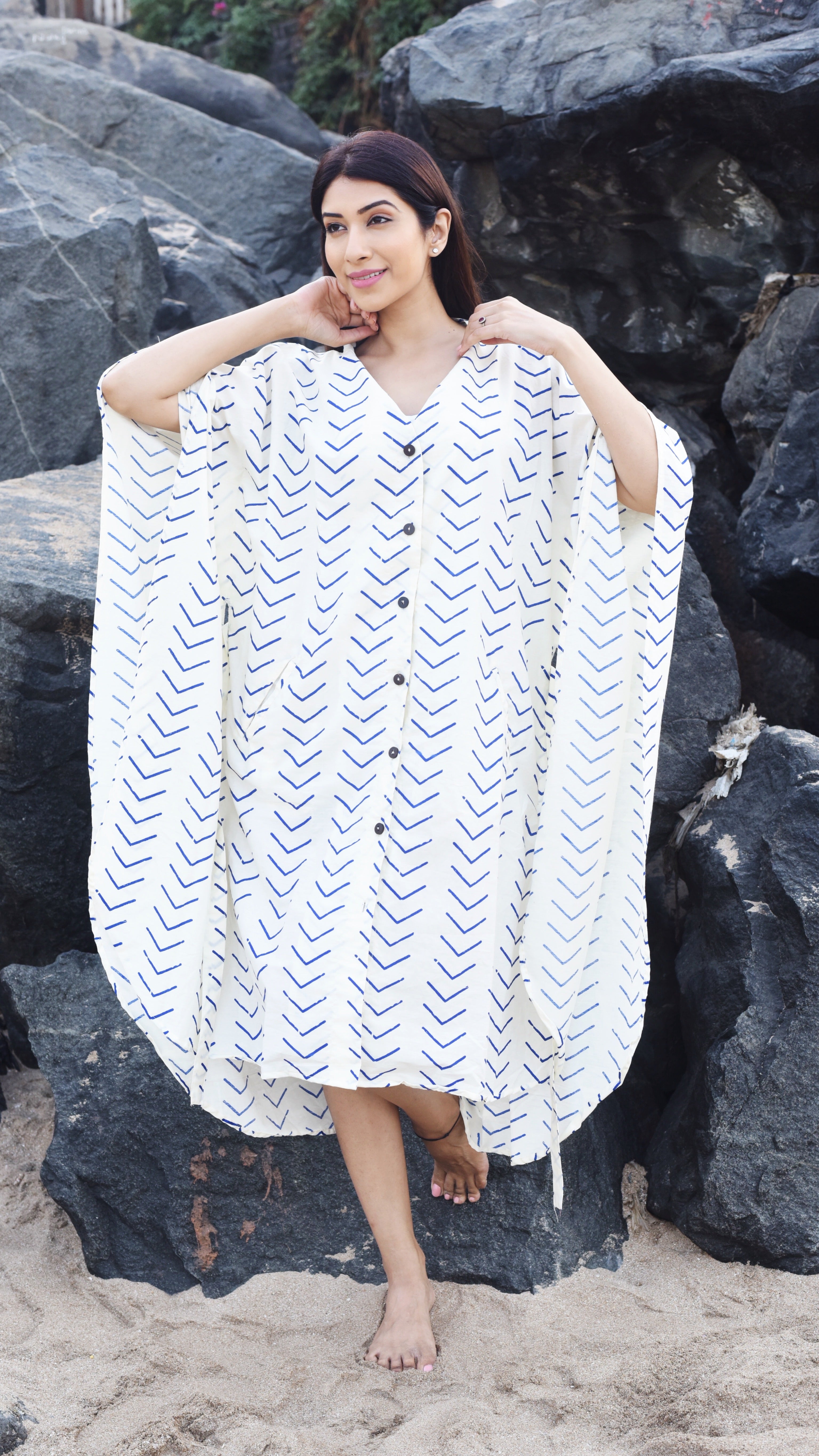 Organic Cotton ARROW Kaftan Dress freeshipping - White Amber the Label