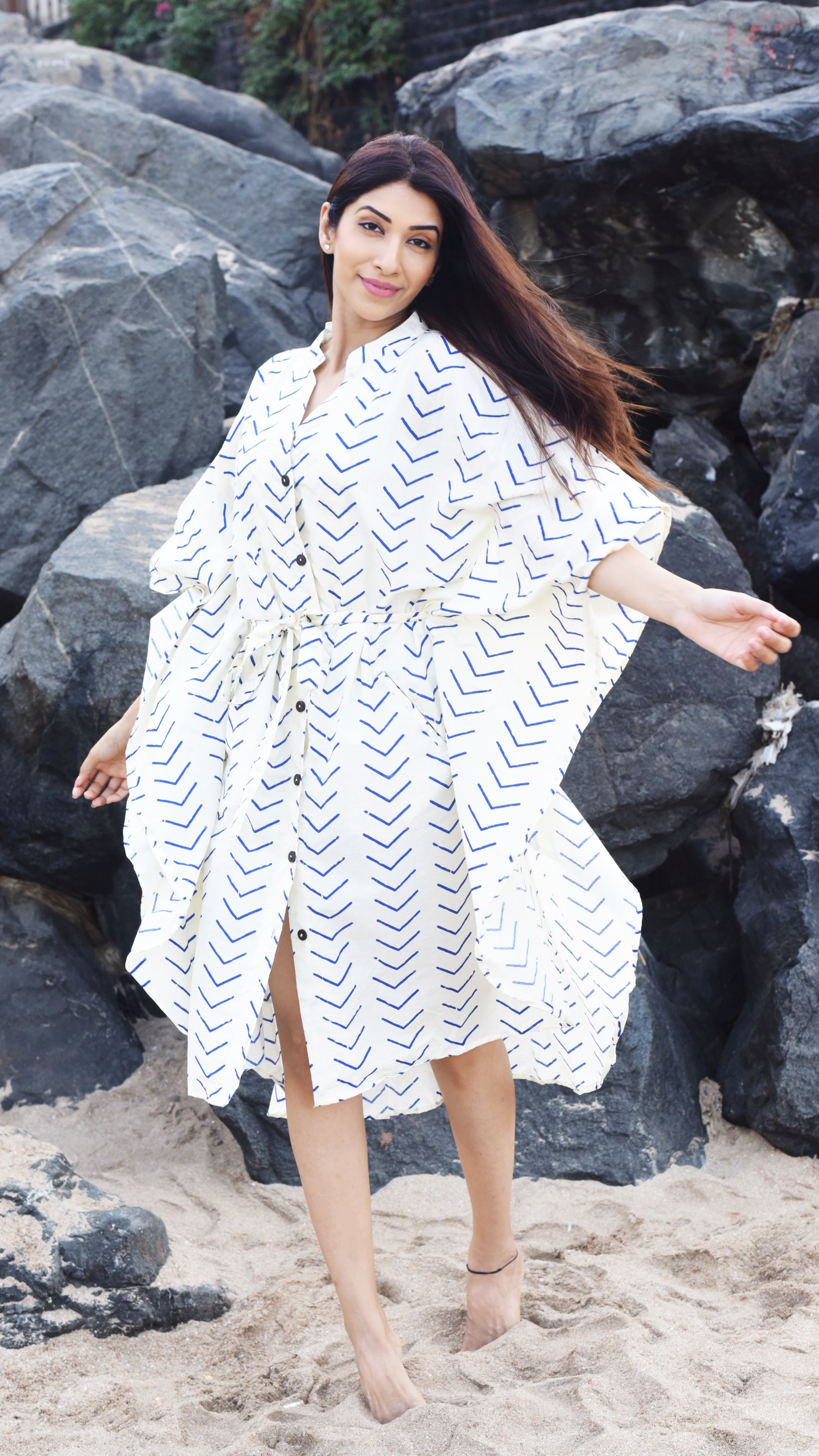 Organic Cotton ARROW Kaftan Dress freeshipping - White Amber the Label