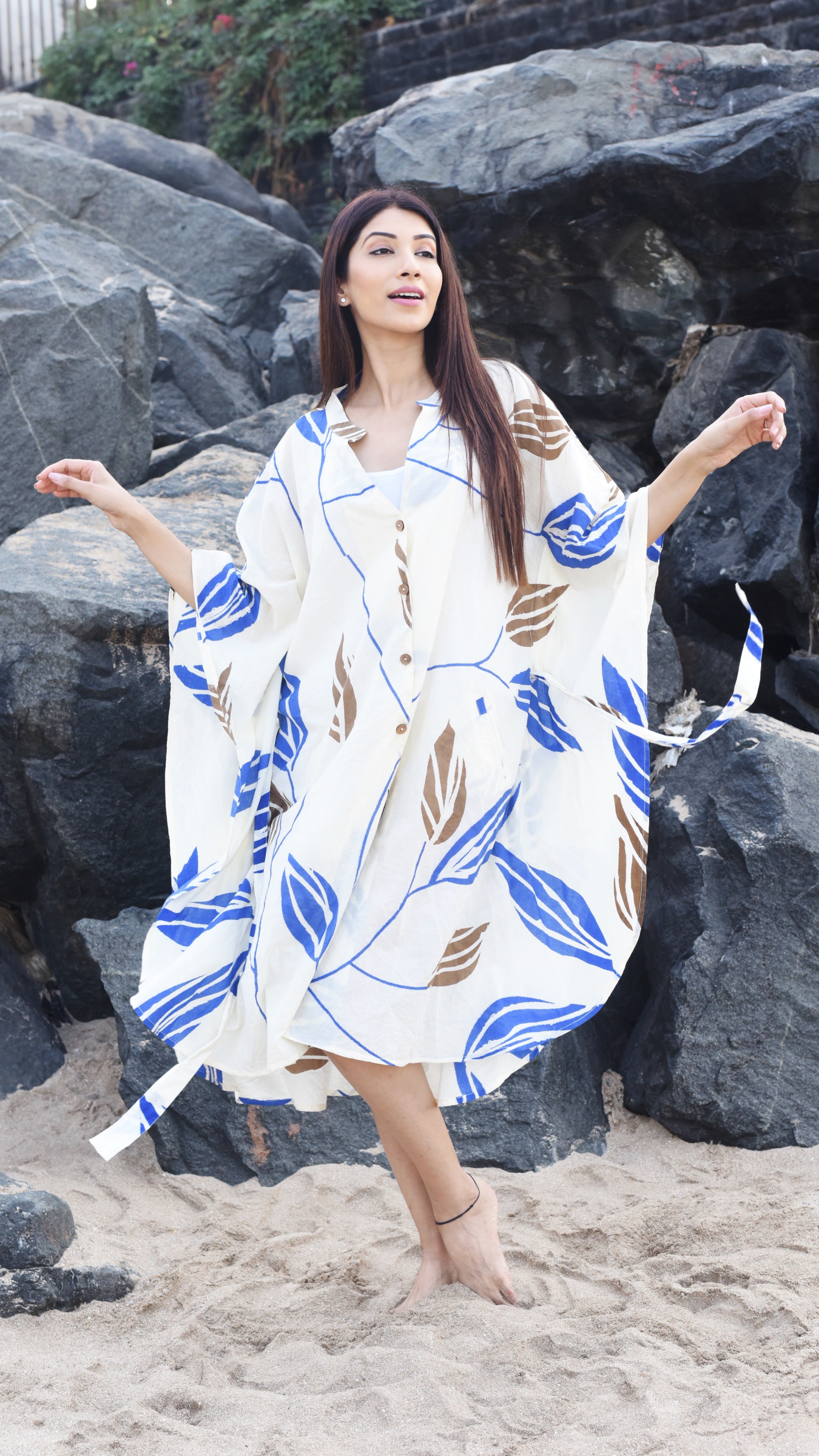 Organic Cotton BLUE FOREST Kaftan Dress freeshipping - White Amber the Label