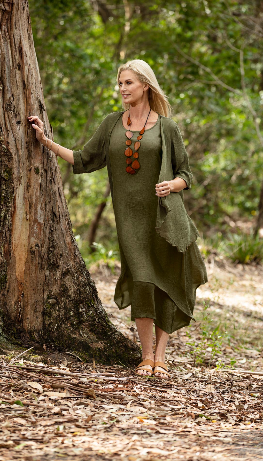 Bamboo Dresses Brigitte Dress in Olive White Amber Label