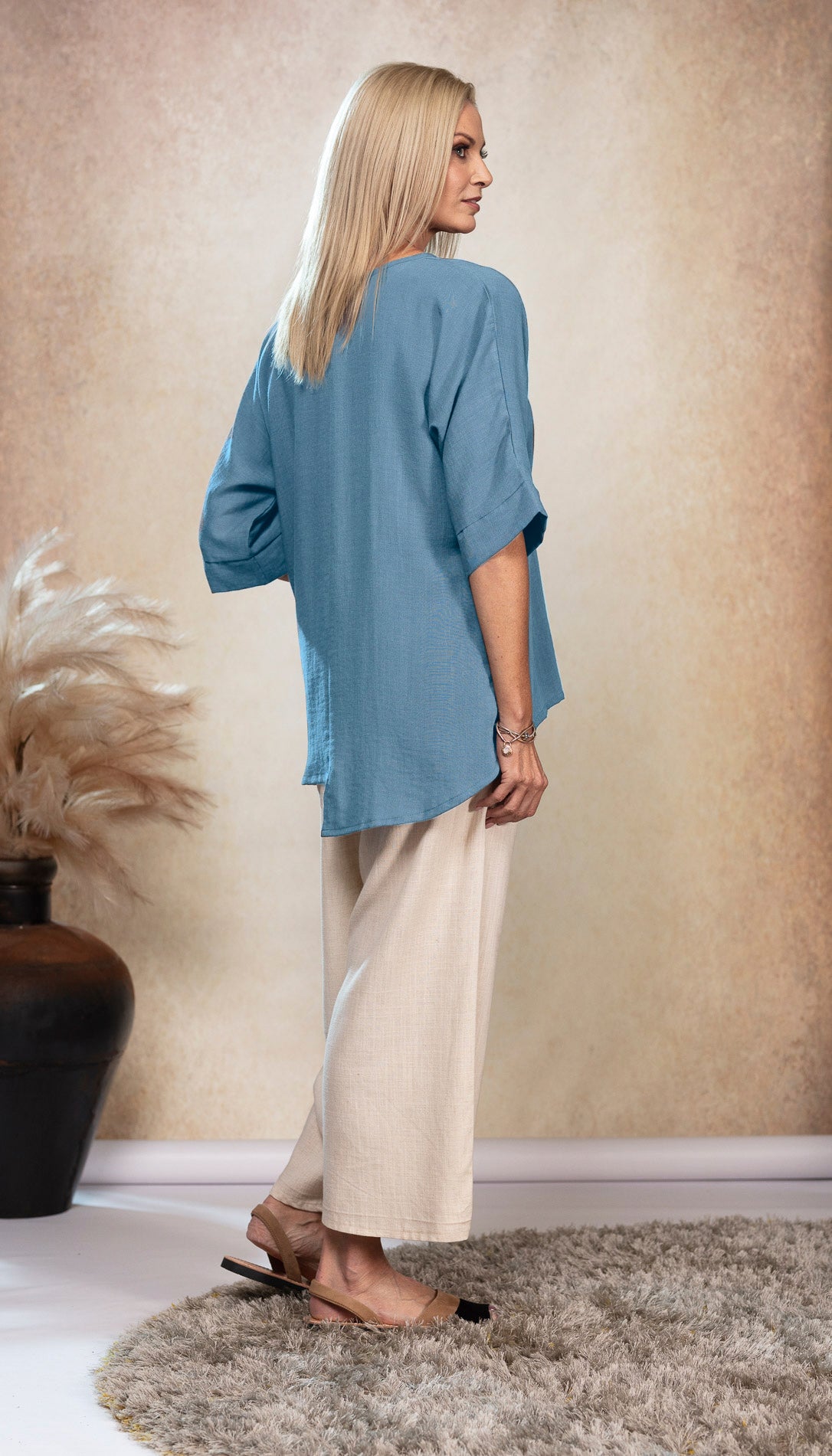 Geo Linen Top in Sky freeshipping - White Amber the Label