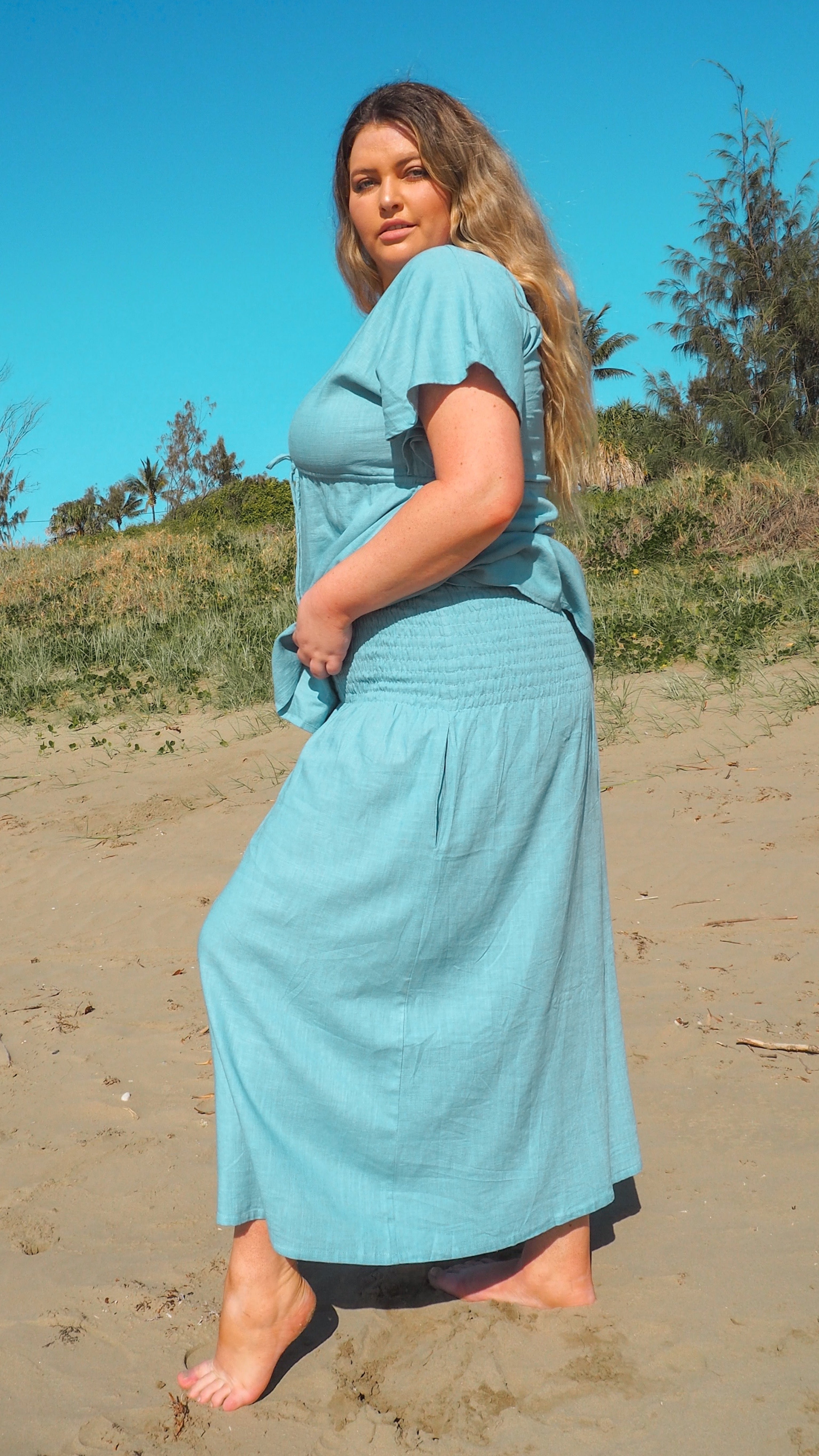 NEW Linen Skirt/Dress in Sky freeshipping - White Amber the Label