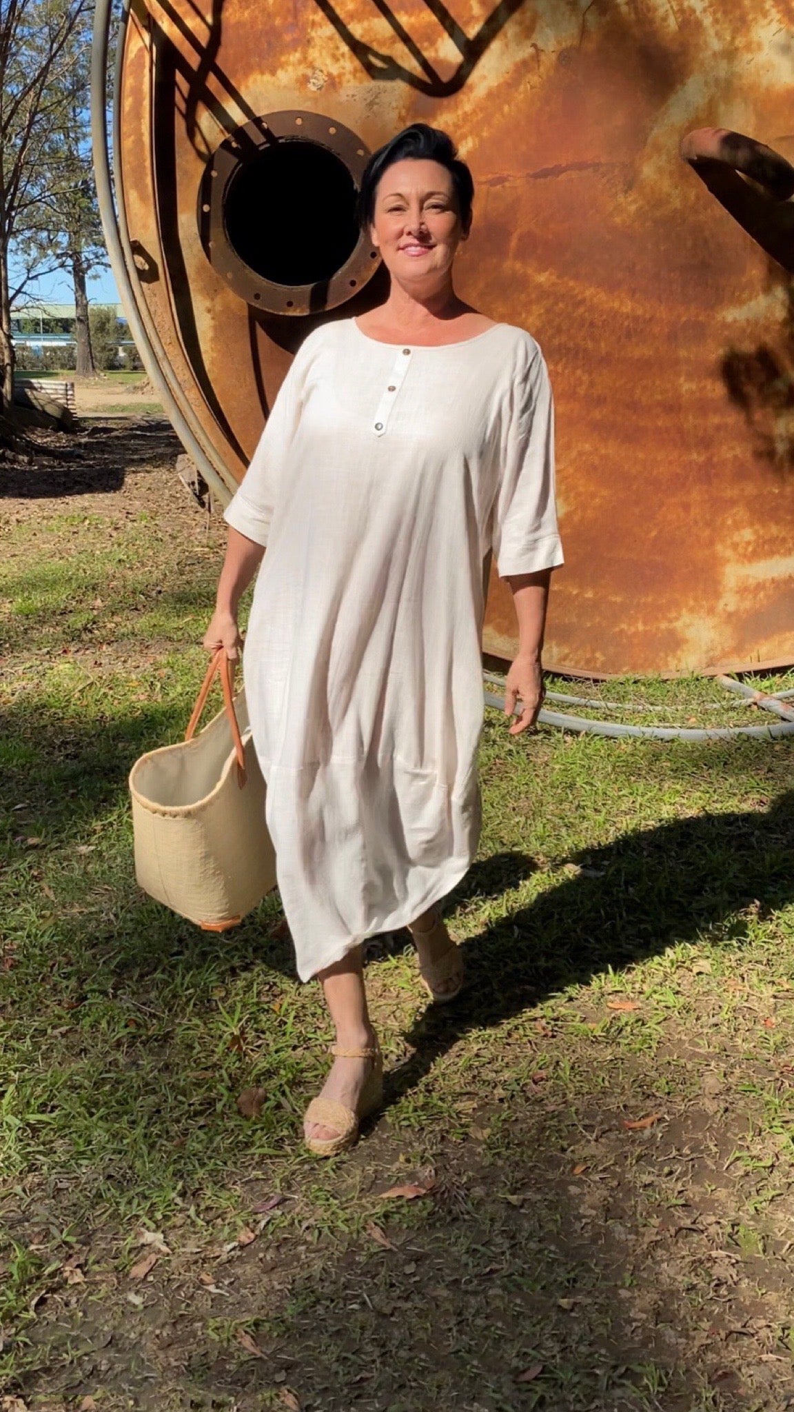 Linen Palace Dress in Sand